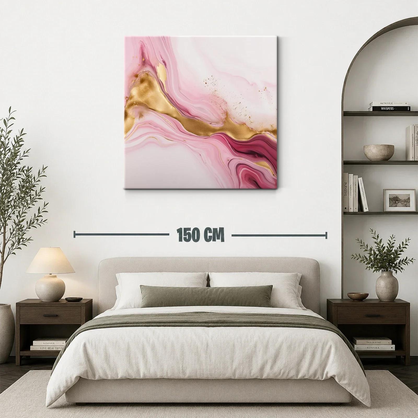 Arte abstracto en tonos rosa con detalles dorados y movimiento fluido — miniatura 3