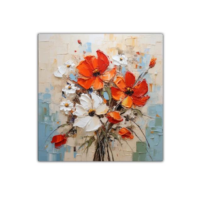 Cuadro decorativo con flores rojas y blancas vibrantes