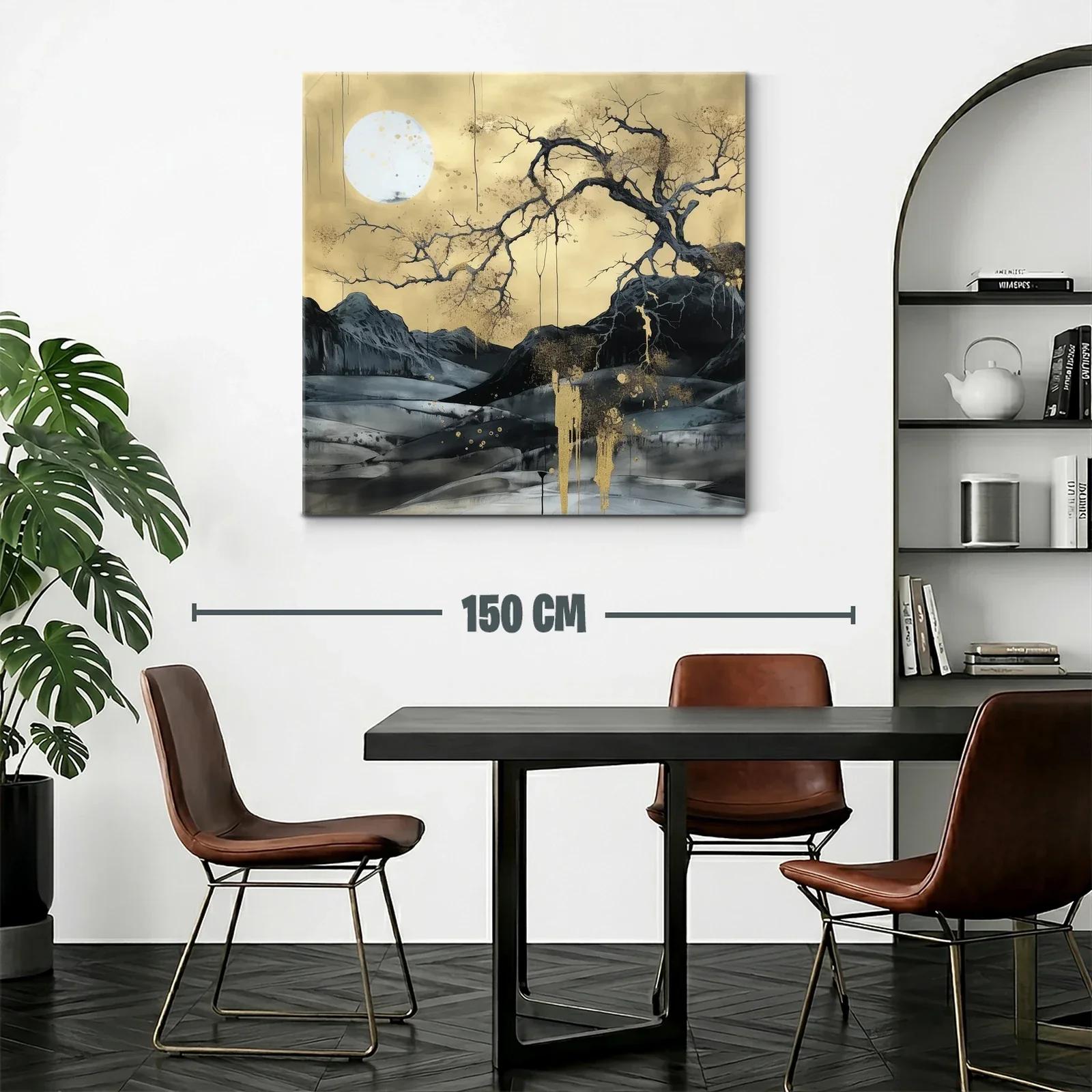 Paisaje nocturno con luna llena y árbol dorado — miniatura 2