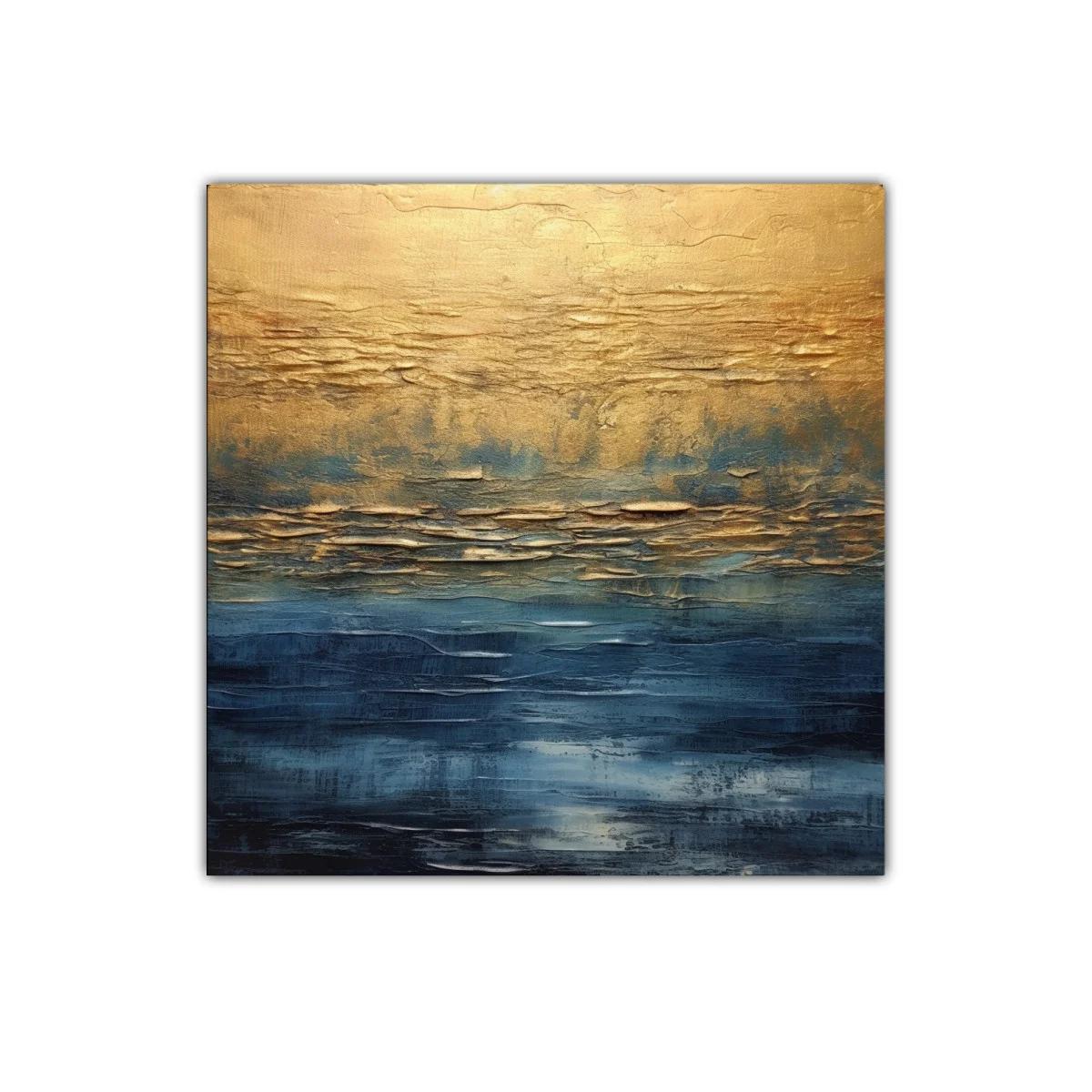 Cuadro abstracto con tonos dorados y azul profundo — imagen principal