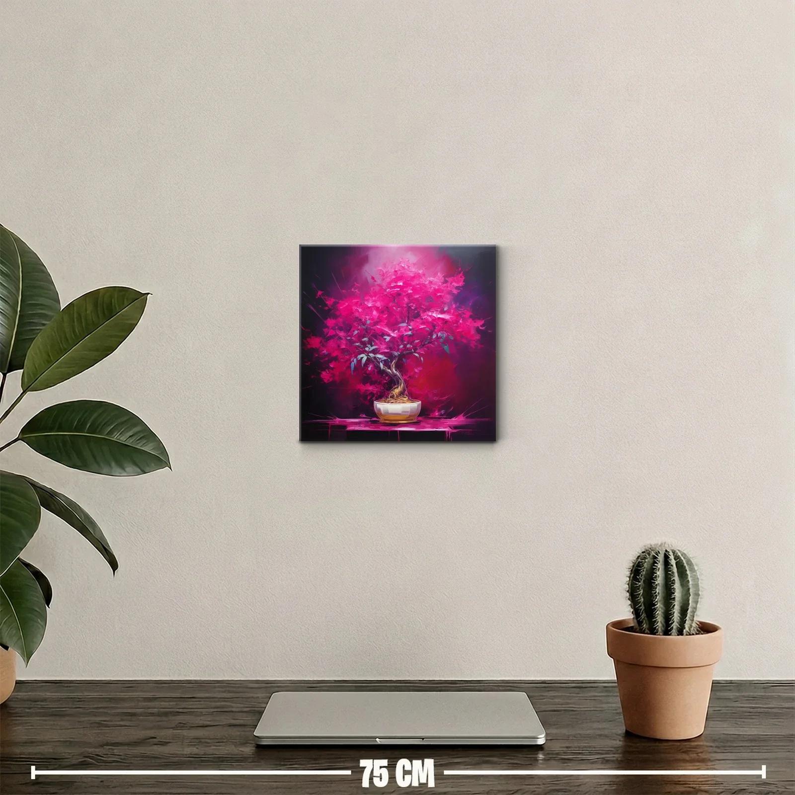 Cuadro decorativo con árbol bonsái de flores rosas vibrantes — miniatura 2