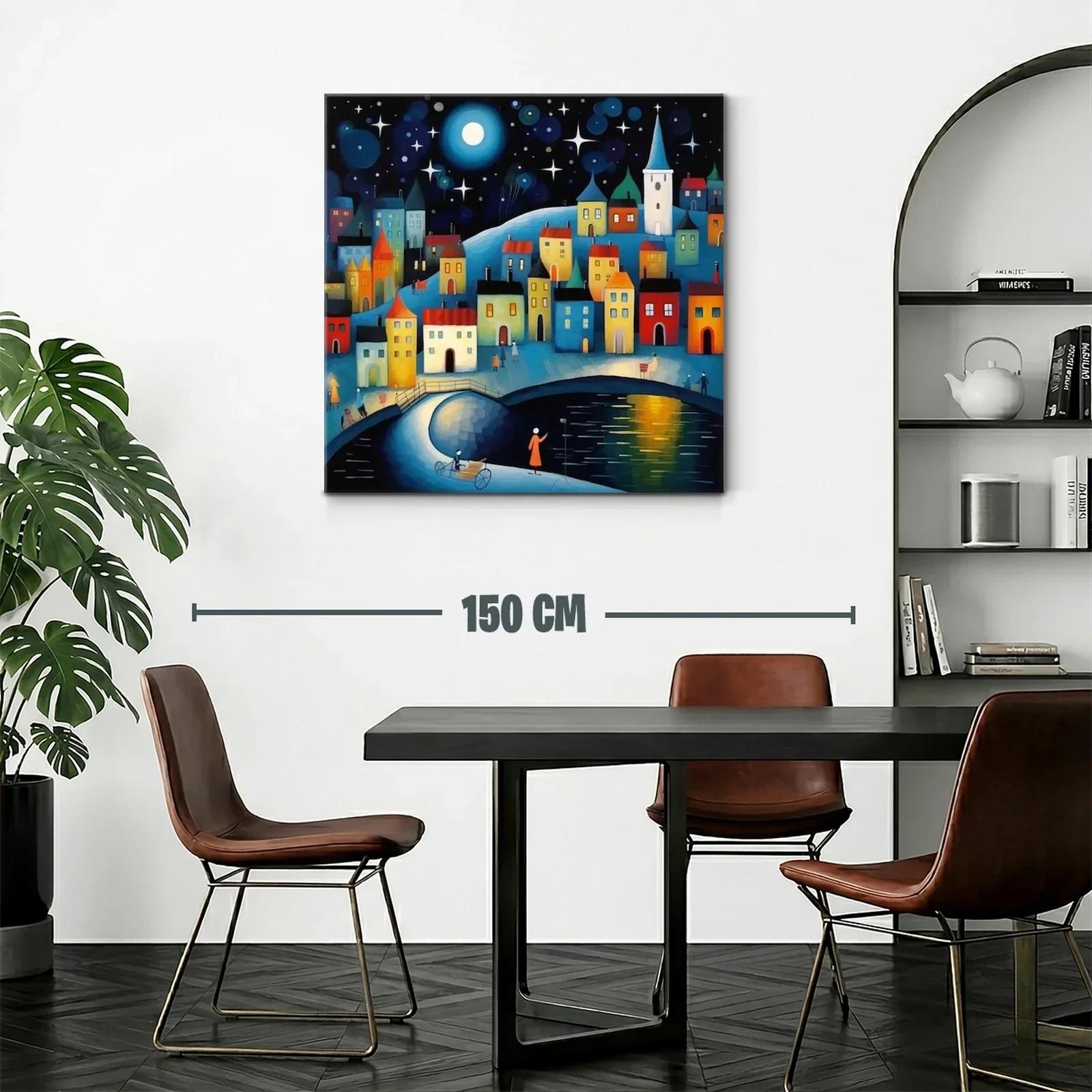 Pueblo iluminado bajo un cielo estrellado con luna llena — miniatura 2