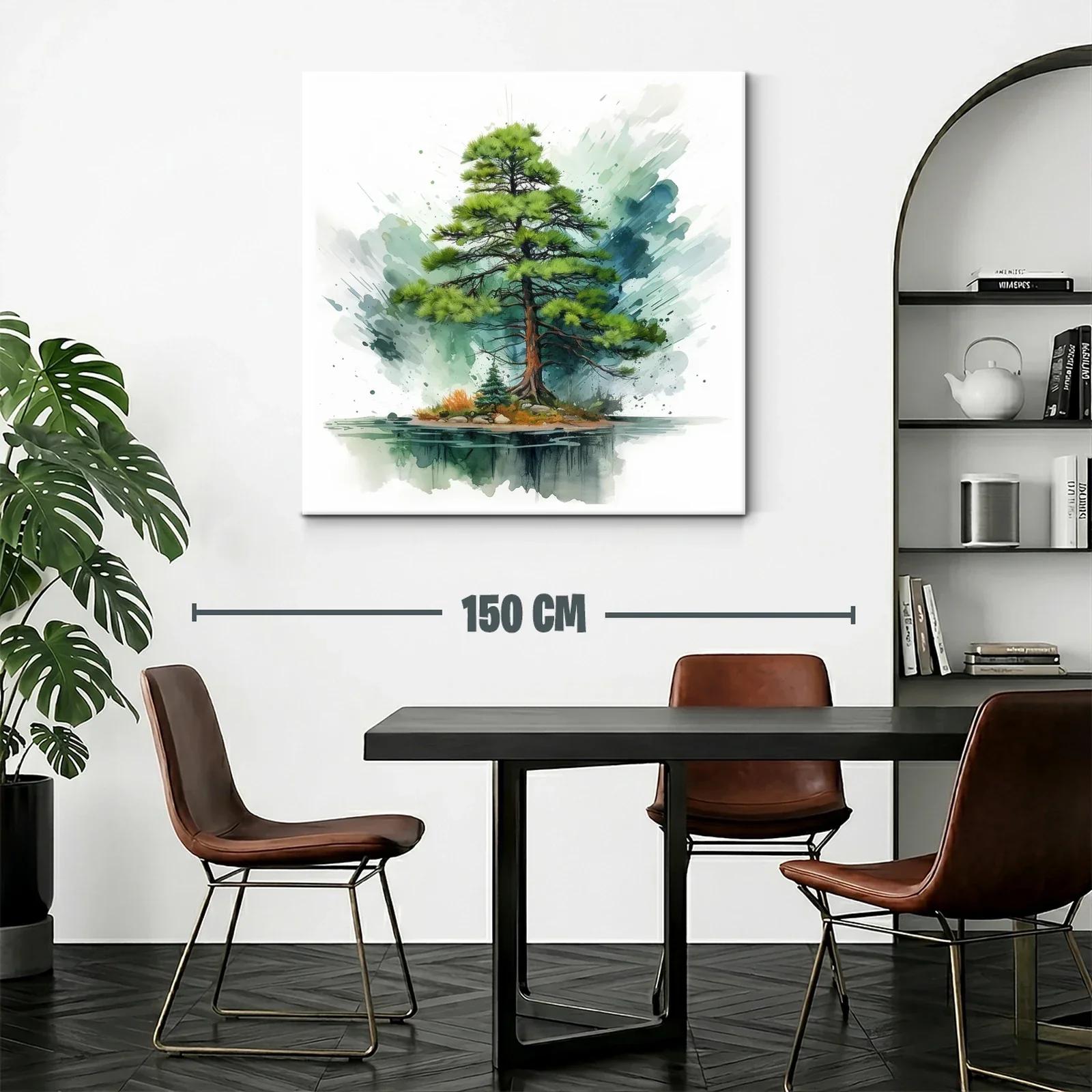Árbol solitario en isla con reflejo acuoso y tonos verdes — miniatura 2