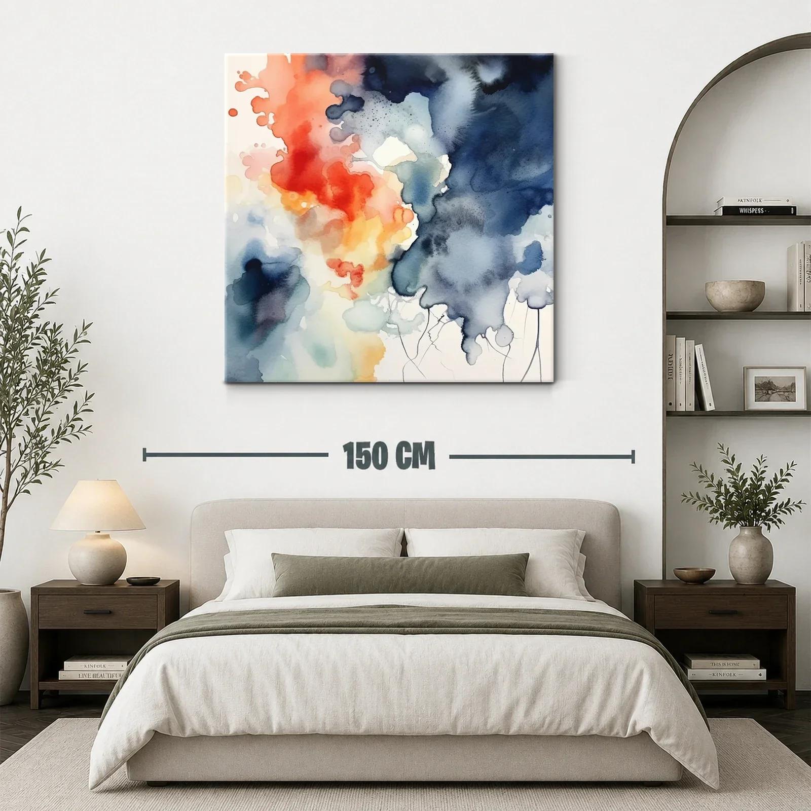 Cuadro abstracto con tonos cálidos y fríos vibrantes — miniatura 3