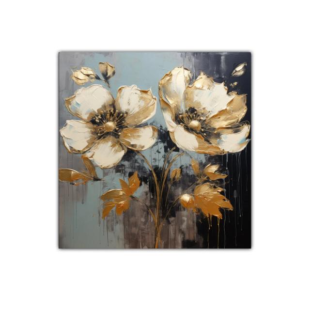 Cuadro floral elegante con tonos dorados y neutros