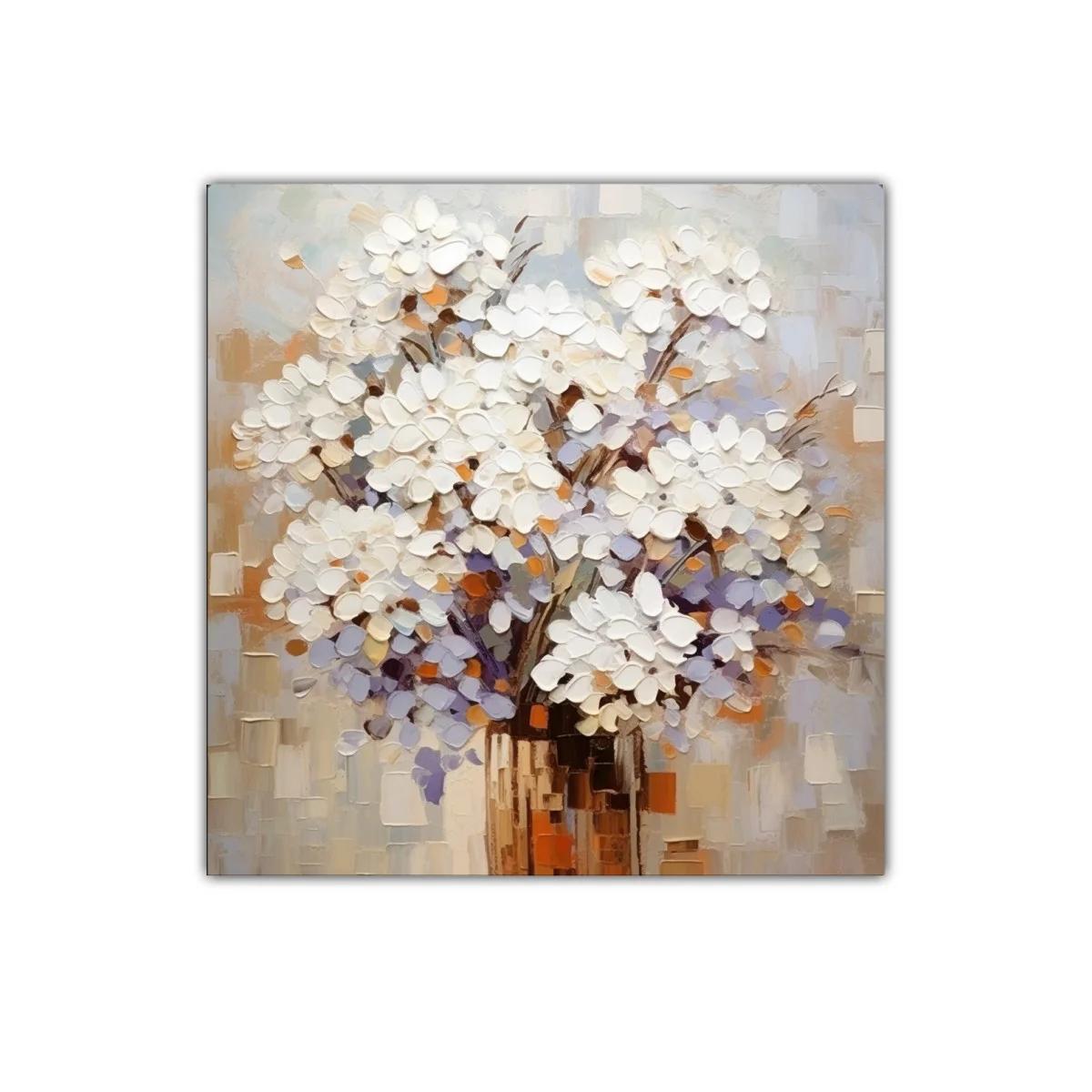 Cuadro moderno con ramo de flores blancas y tonos cálidos — imagen principal