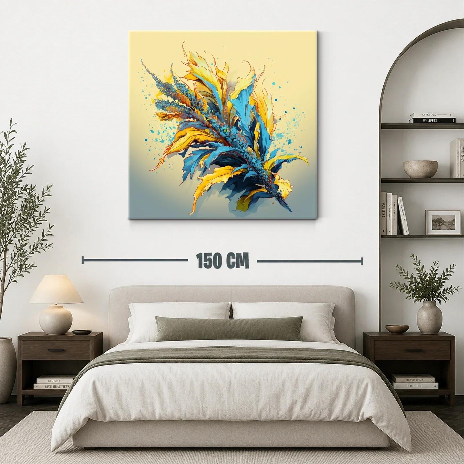 Composición vibrante de hojas y flores en tonos azules y amarillos — miniatura 3