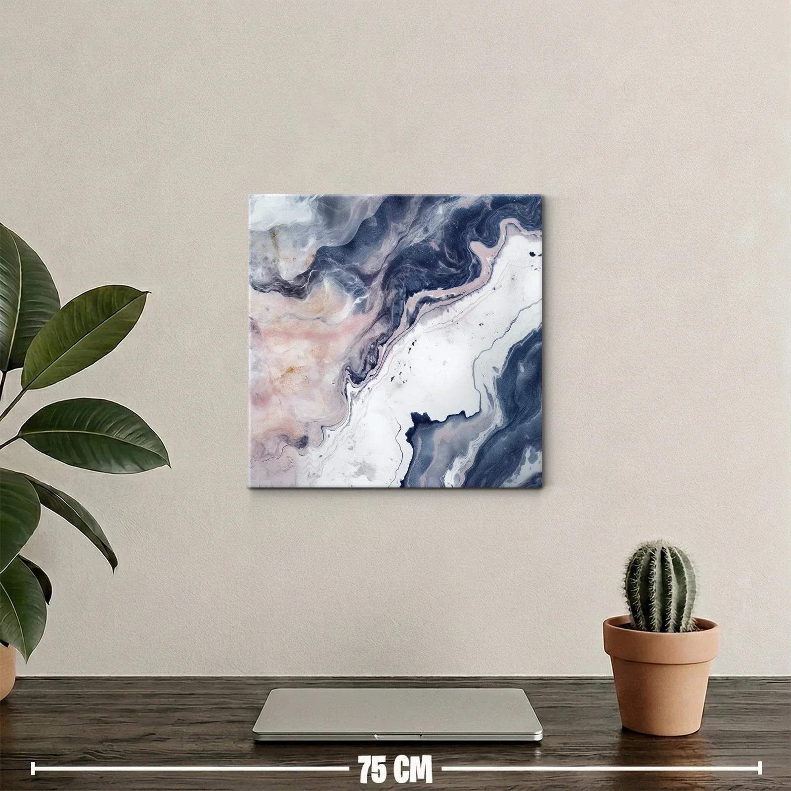Cuadro abstracto con tonos azul marino y rosas delicados — miniatura 2