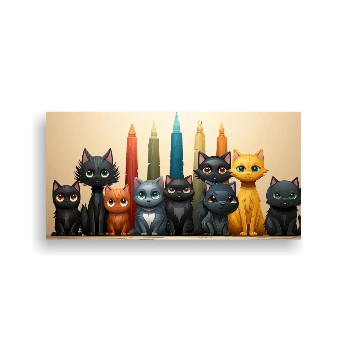 Cuadro grupo de gatos delante de velas de colores