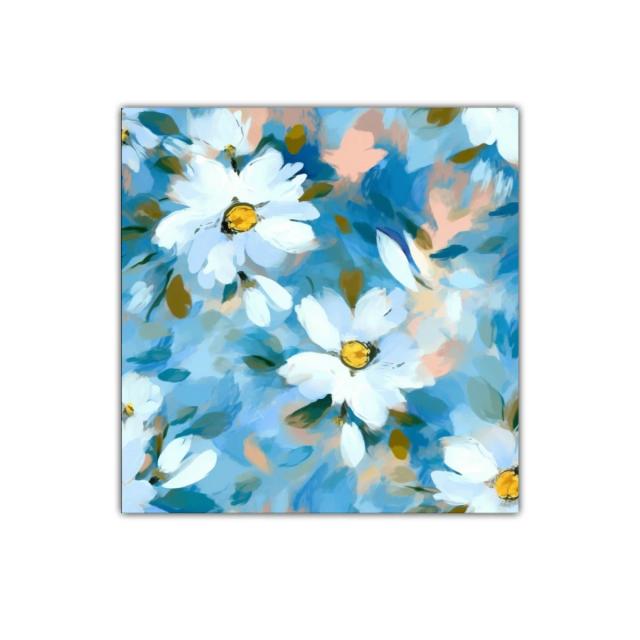 Cuadro decorativo con delicadas flores blancas y fondo azul