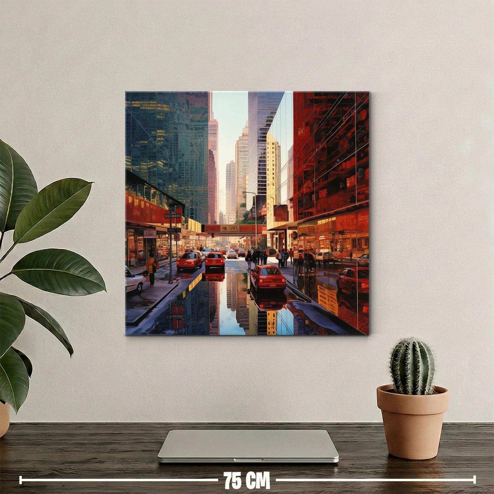 Calle urbana con reflejos de rascacielos y tráfico diario — miniatura 2