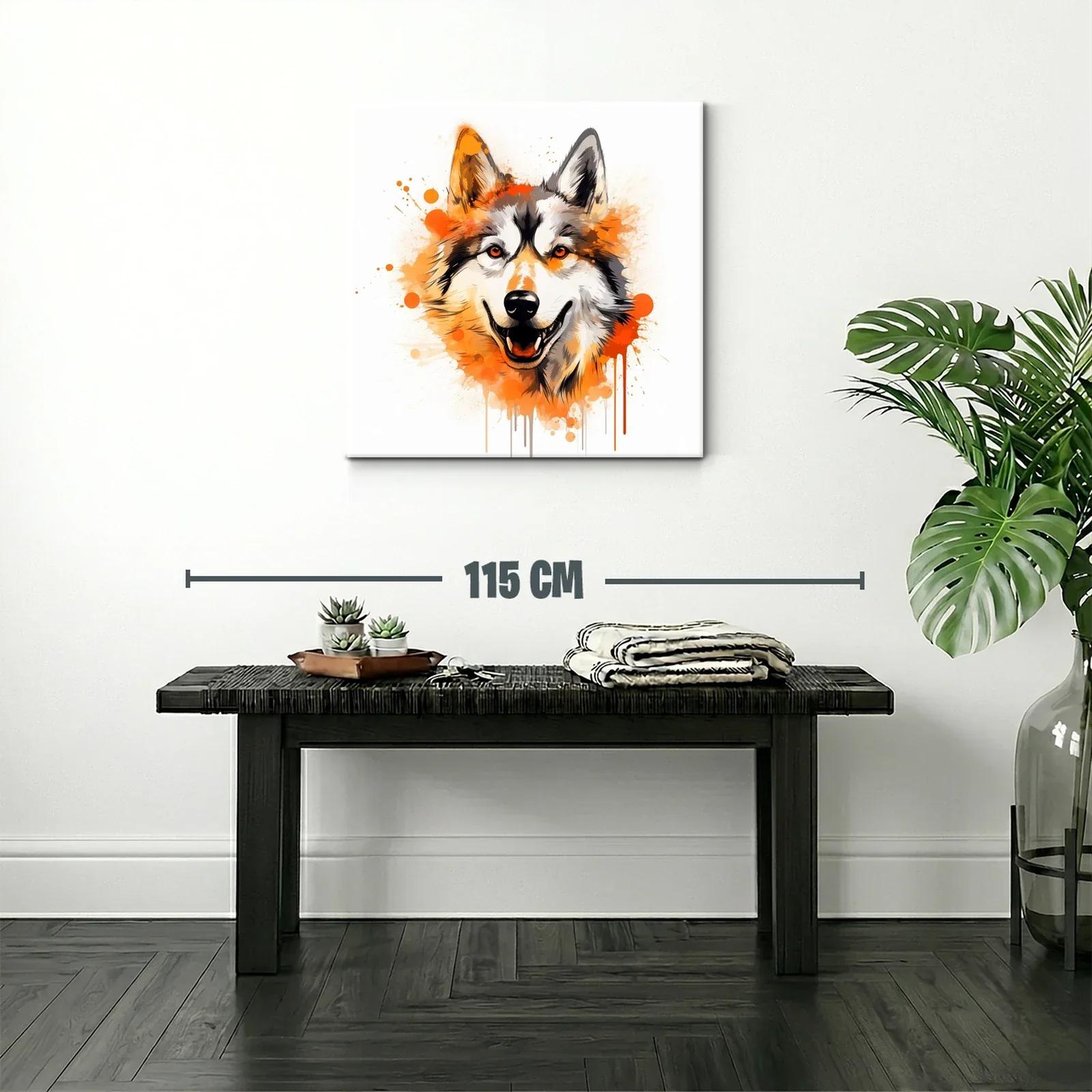 Cuadro moderno con ilustración vibrante de lobo sonriente — miniatura 2