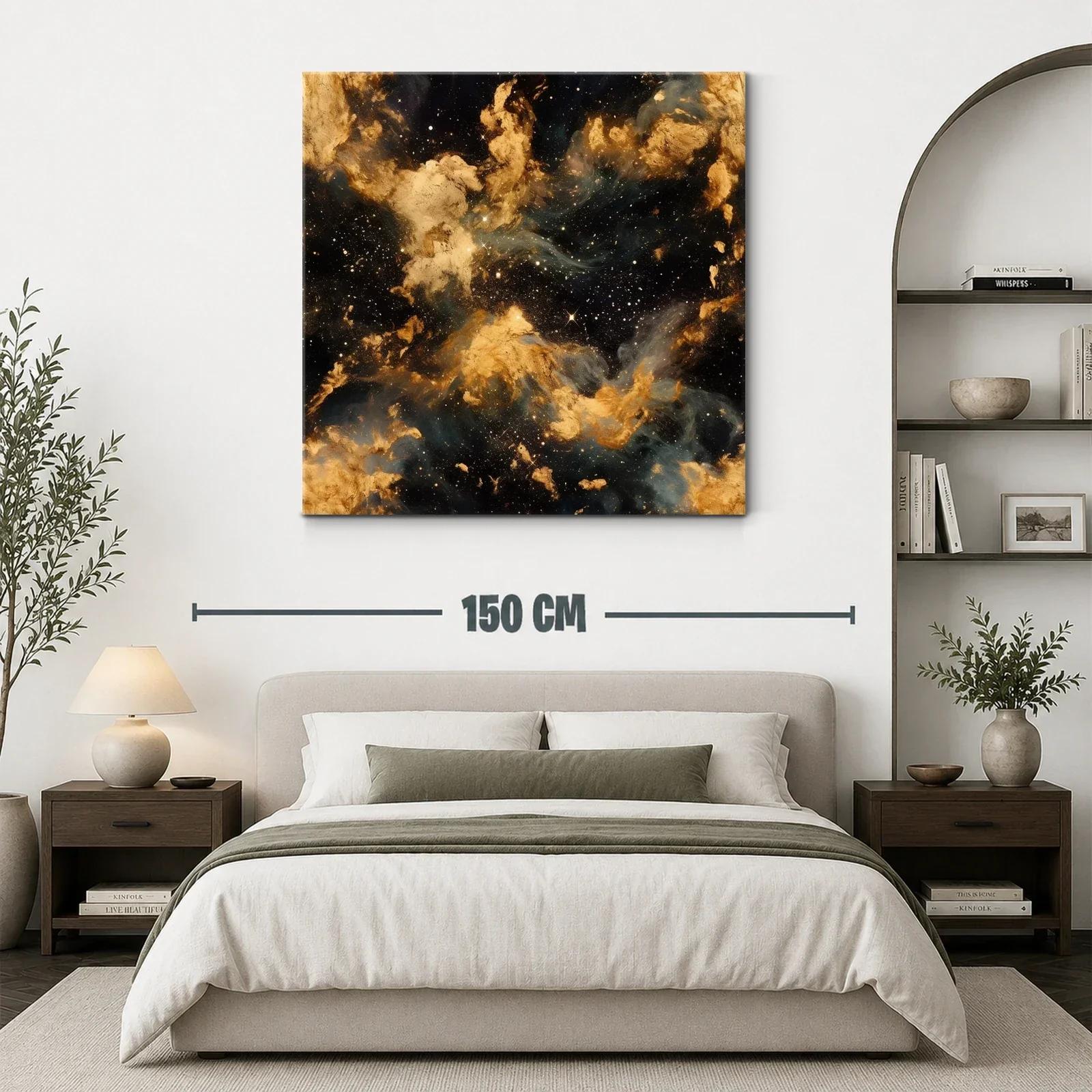Cuadro Abstracto Nebulosa Dorada con Toques Cósmicos — miniatura 3