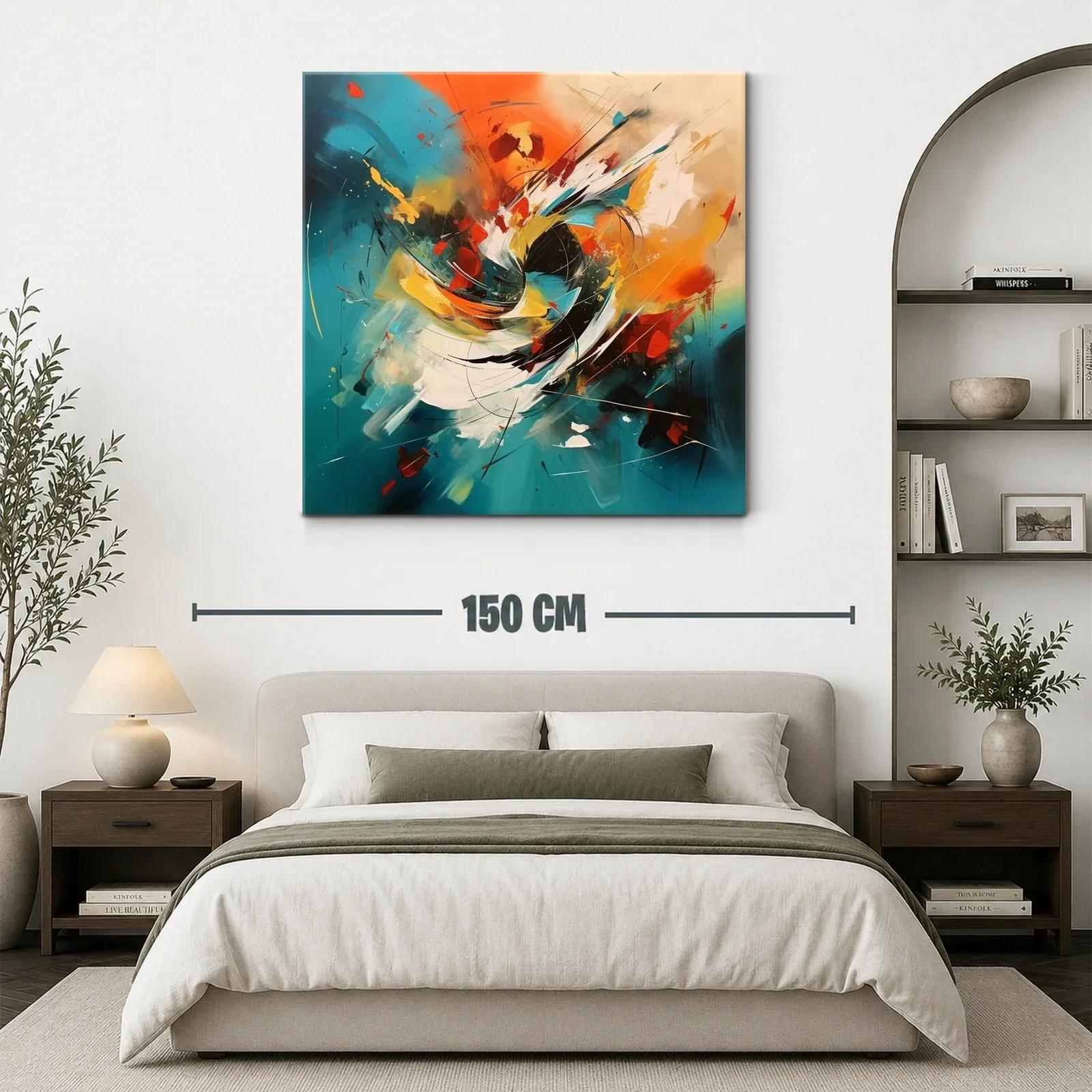 Cuadro abstracto enérgico con tonos cálidos y azules vibrantes — miniatura 3