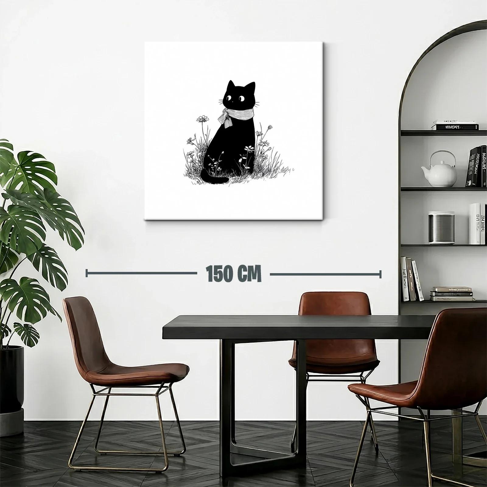 Gato negro con bufanda rodeado de flores silvestres — miniatura 2