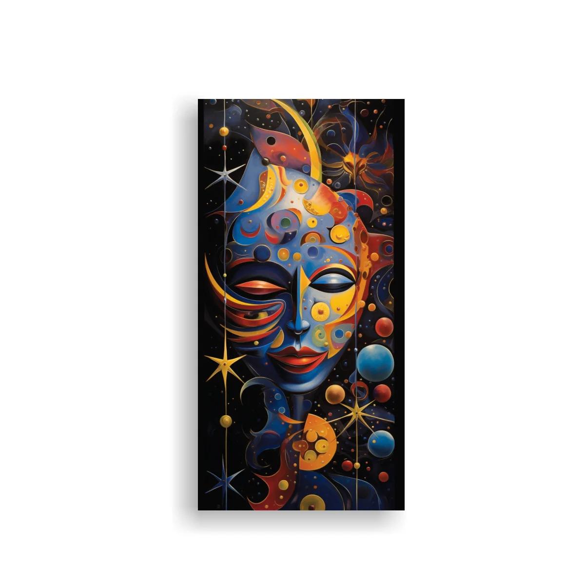 Cuadro rostro femenino cósmico con planetas y estrellas