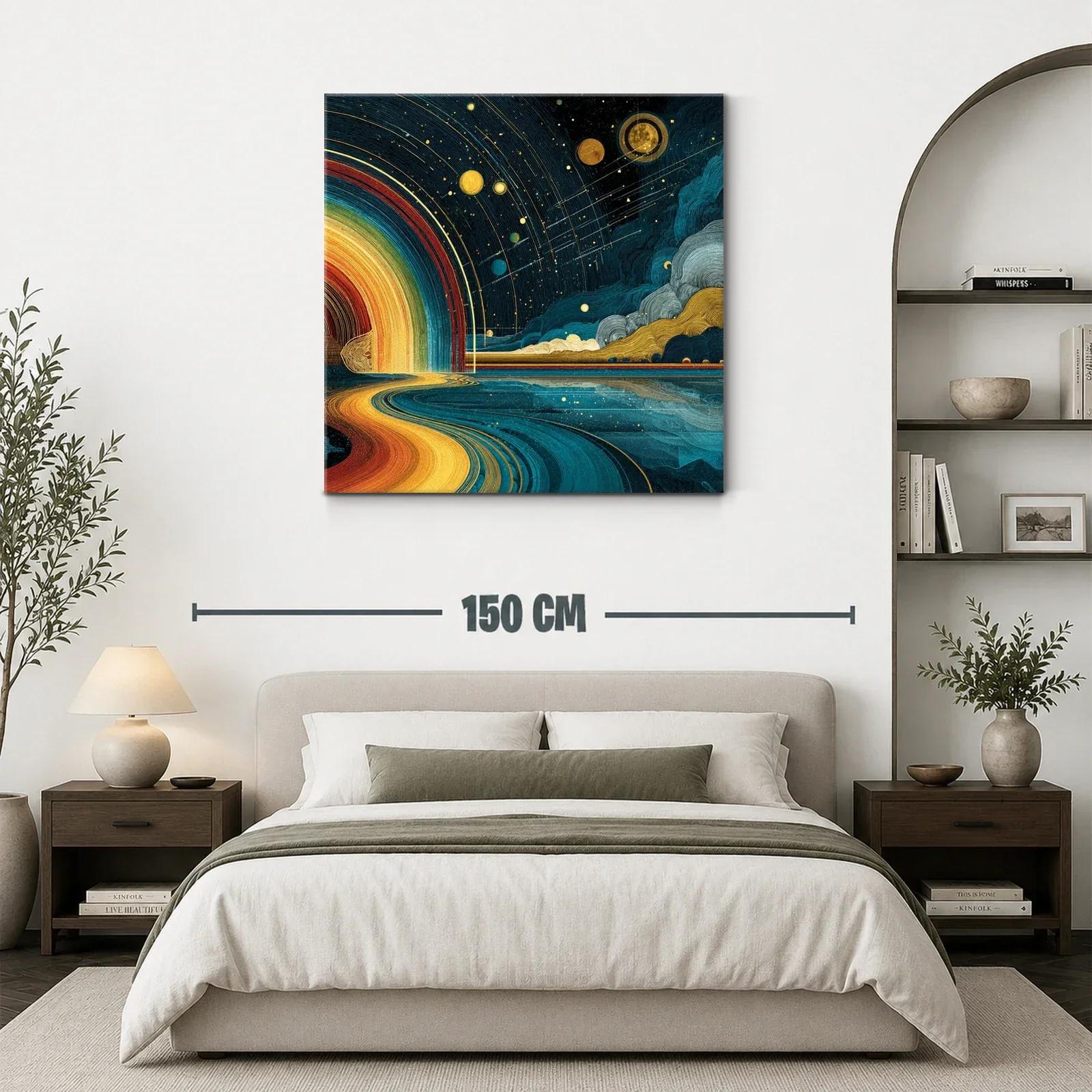 Paisaje cósmico con camino dorado y cielo estrellado — miniatura 3