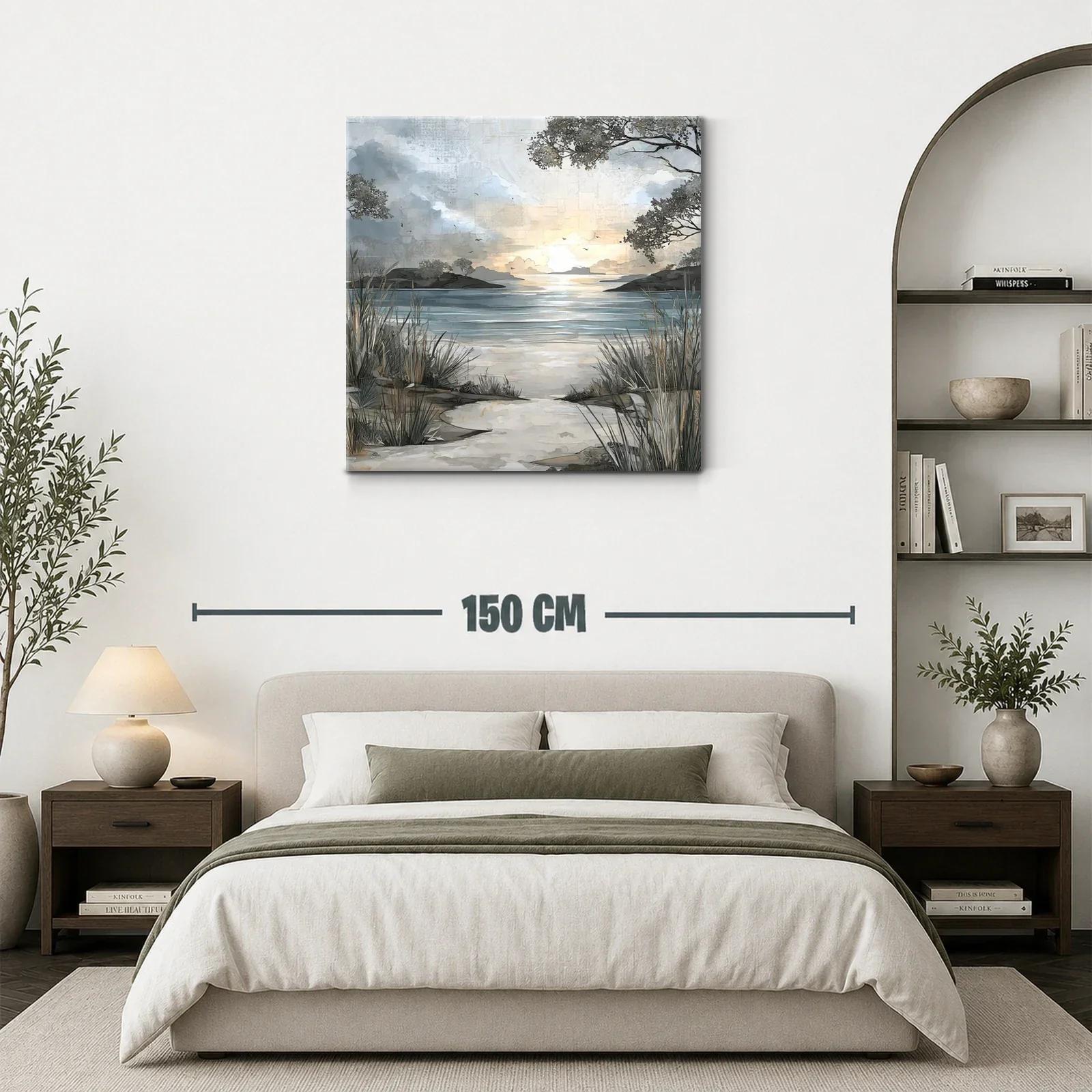 Paisaje sereno al atardecer en tonos neutros y azules — miniatura 3