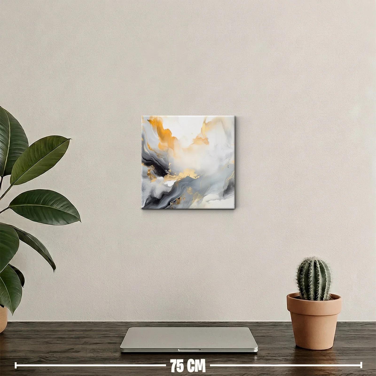 Cuadro abstracto con tonos dorados grises y naranjas — miniatura 2