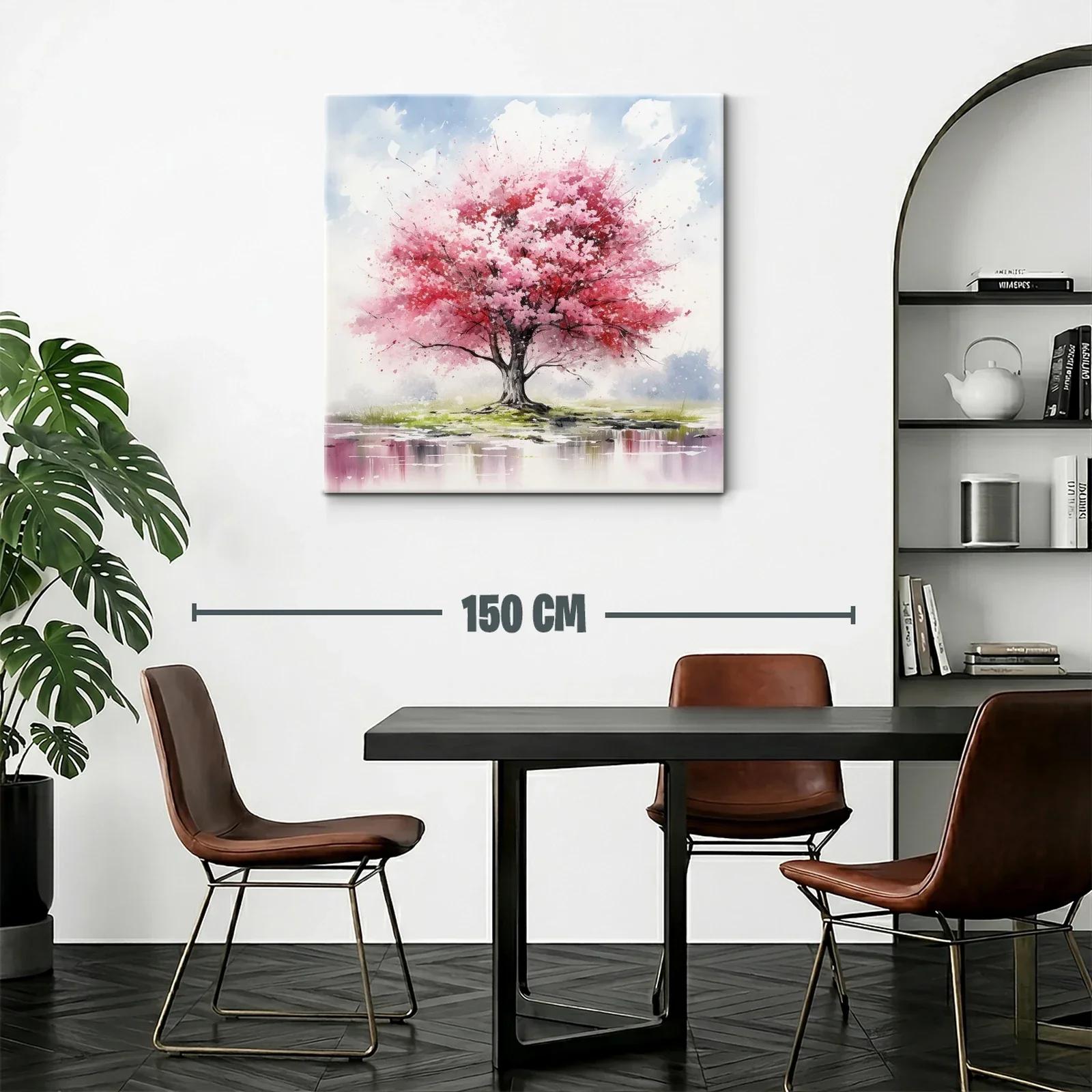 Árbol en flor con tonos rosas y paisaje sereno — miniatura 2