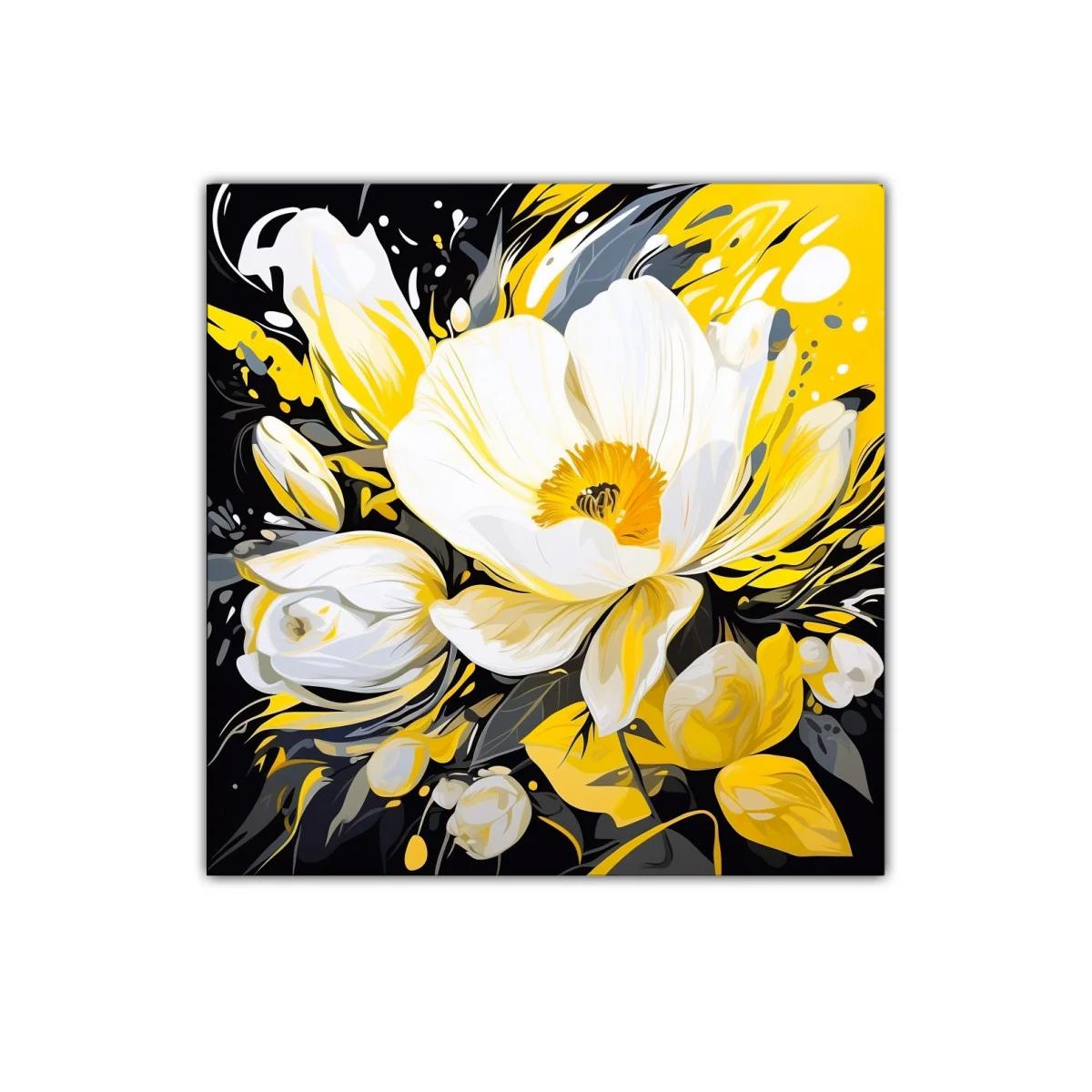 Cuadro decorativo con vibrante ramo de flores blancas y amarillas — imagen principal