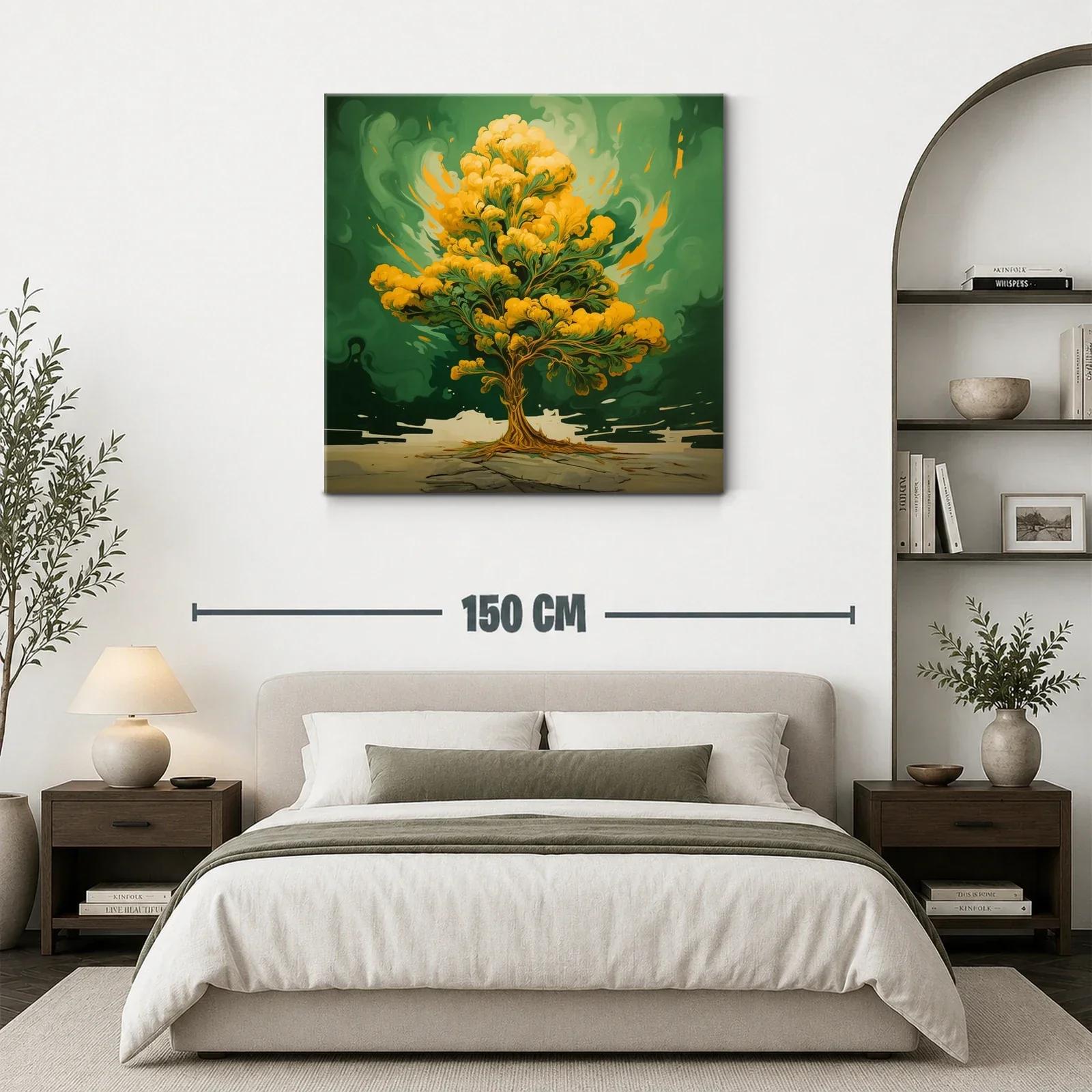 Árbol dorado vibrante sobre fondo verde intenso — miniatura 3