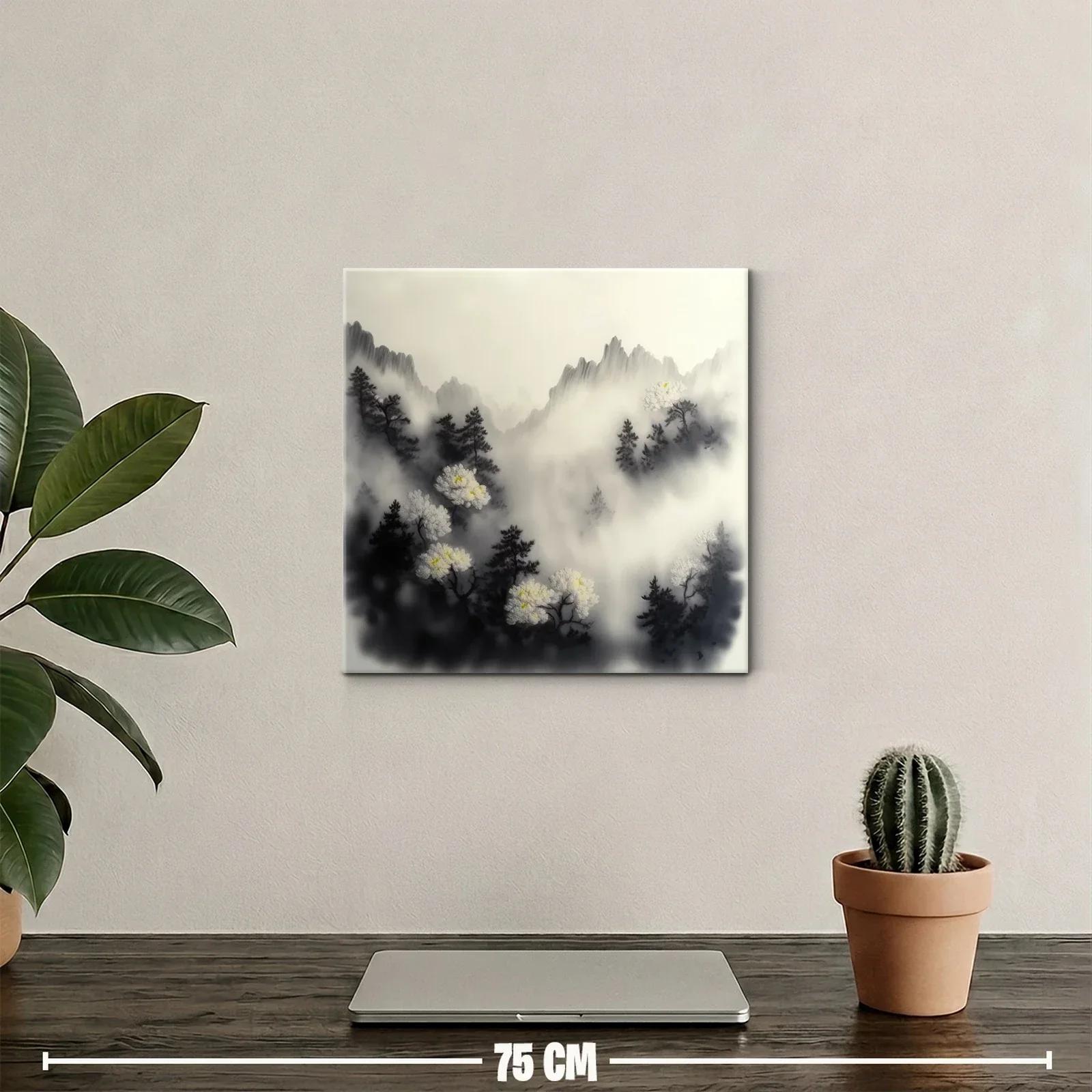 Paisaje de montaña con flores blancas y bruma etérea — miniatura 2
