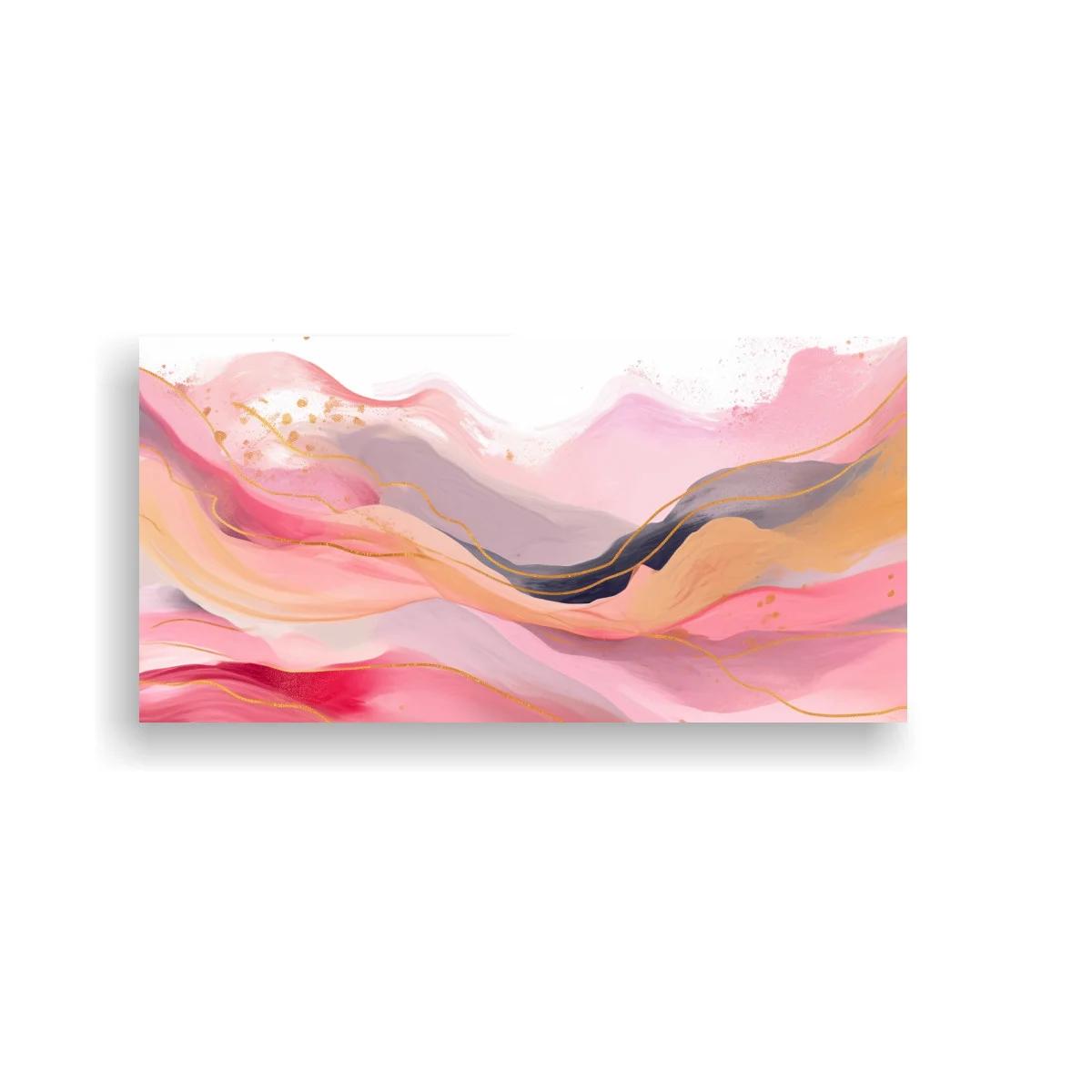 Cuadro ondas abstractas rosadas con salpicaduras doradas