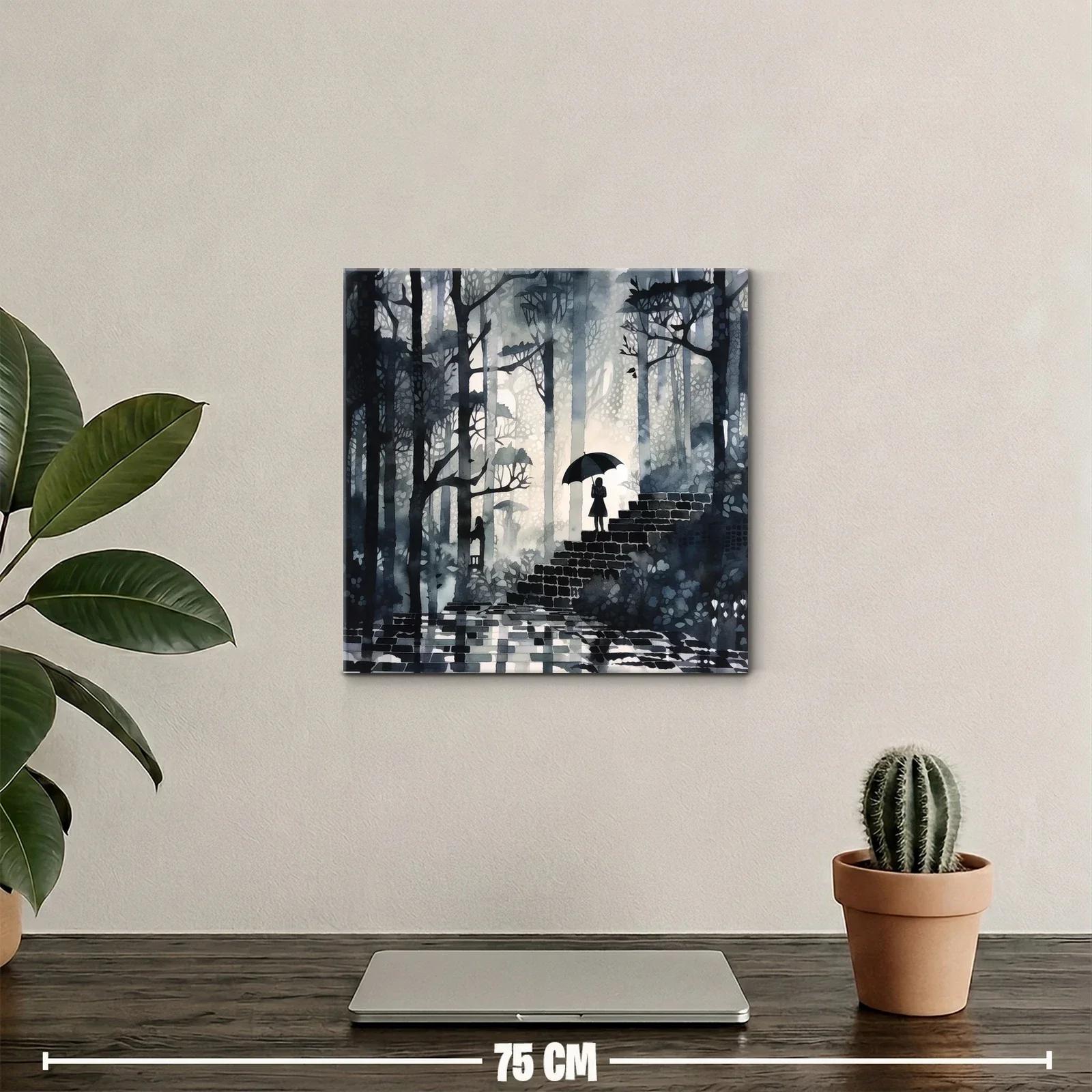 Escena en bosque místico con figura bajo paraguas — miniatura 2