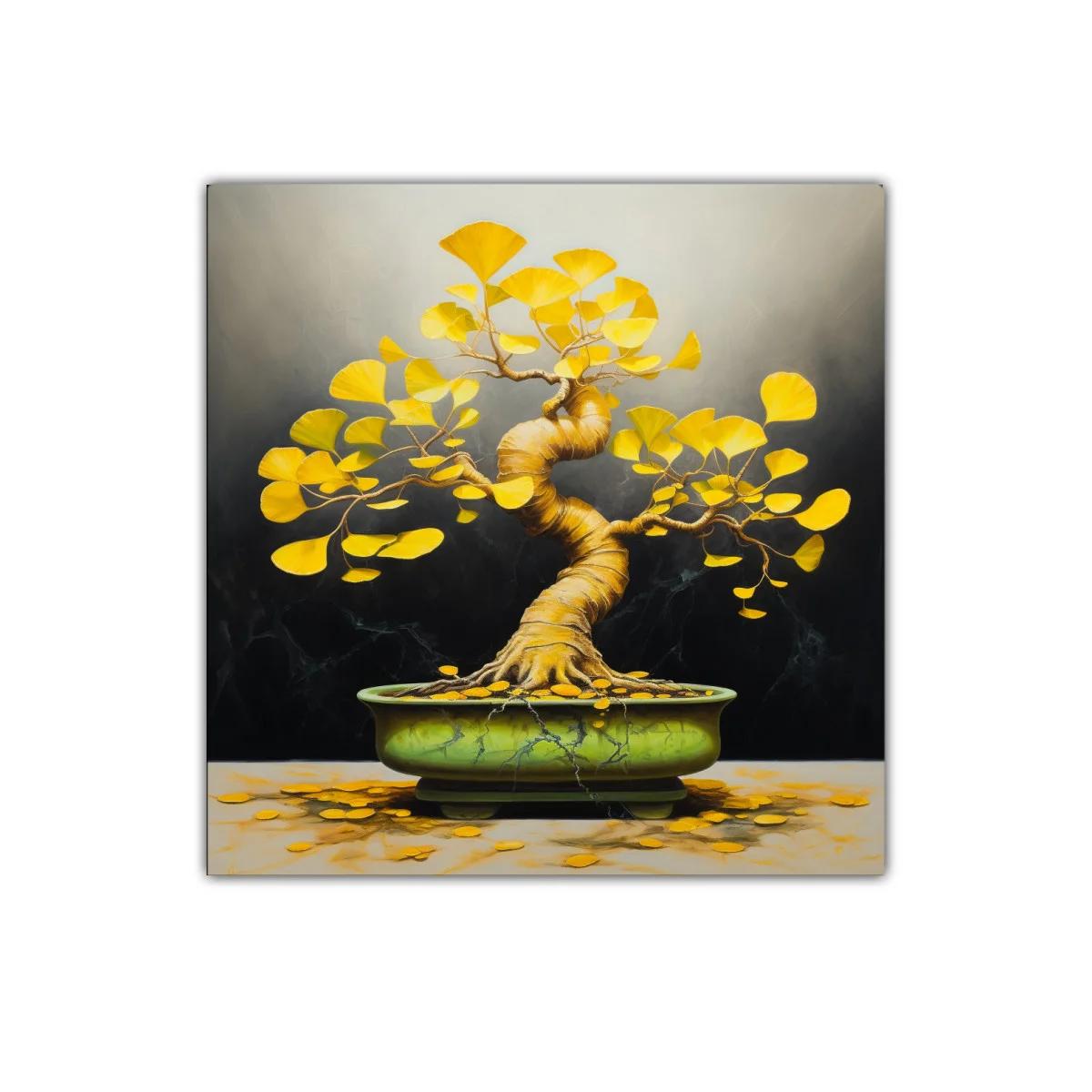 Árbol de Ginkgo con hojas doradas y maceta verde