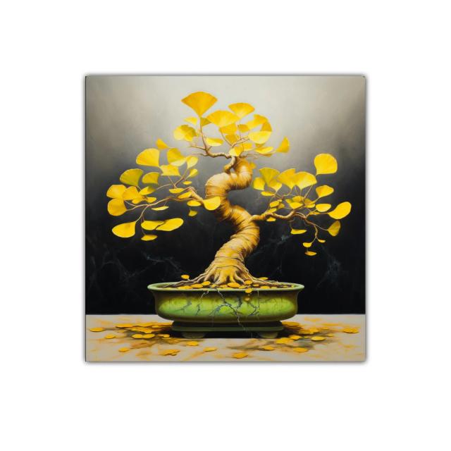 Árbol de Ginkgo con hojas doradas y maceta verde