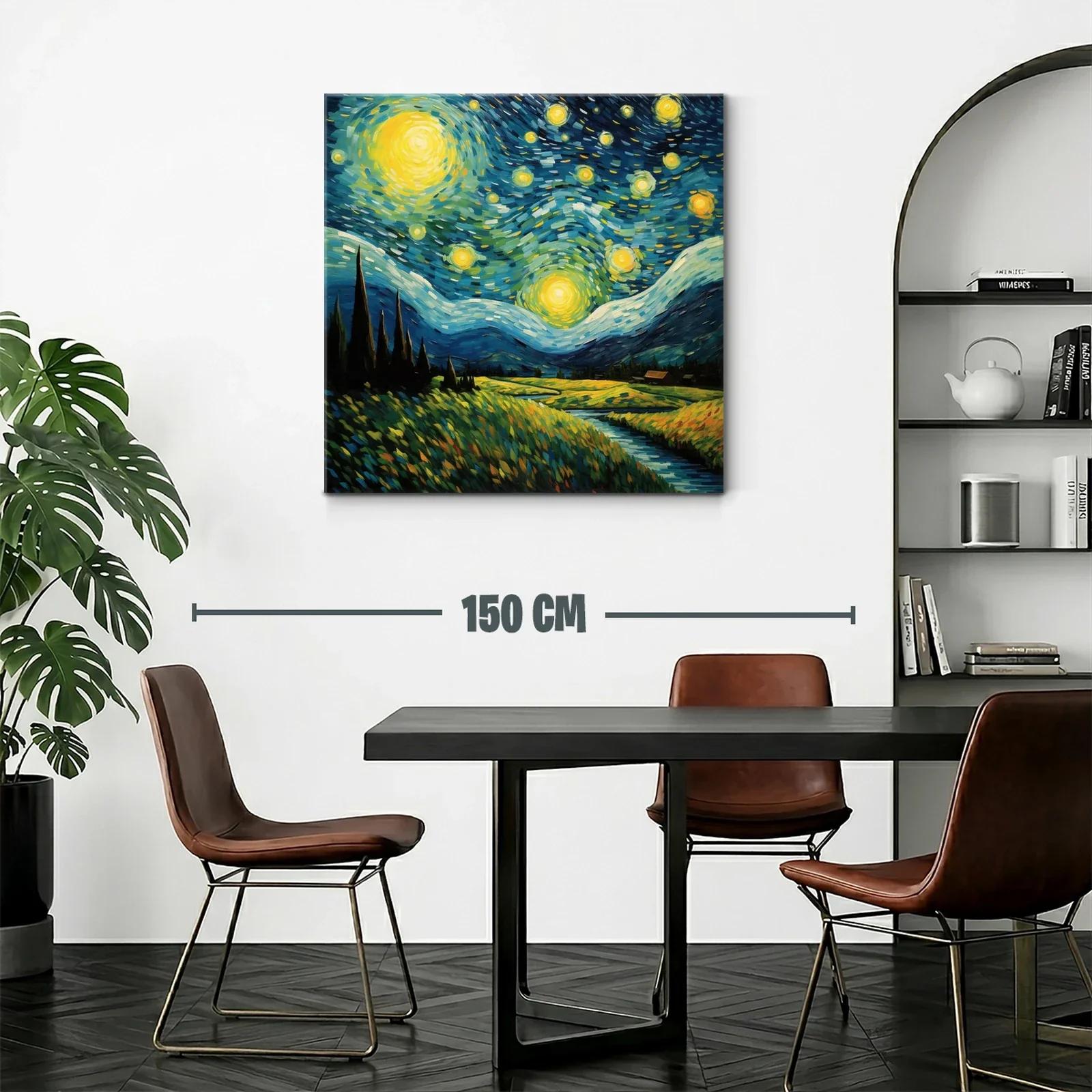 Paisaje nocturno vibrante con cielo estrellado y campo iluminado — miniatura 2