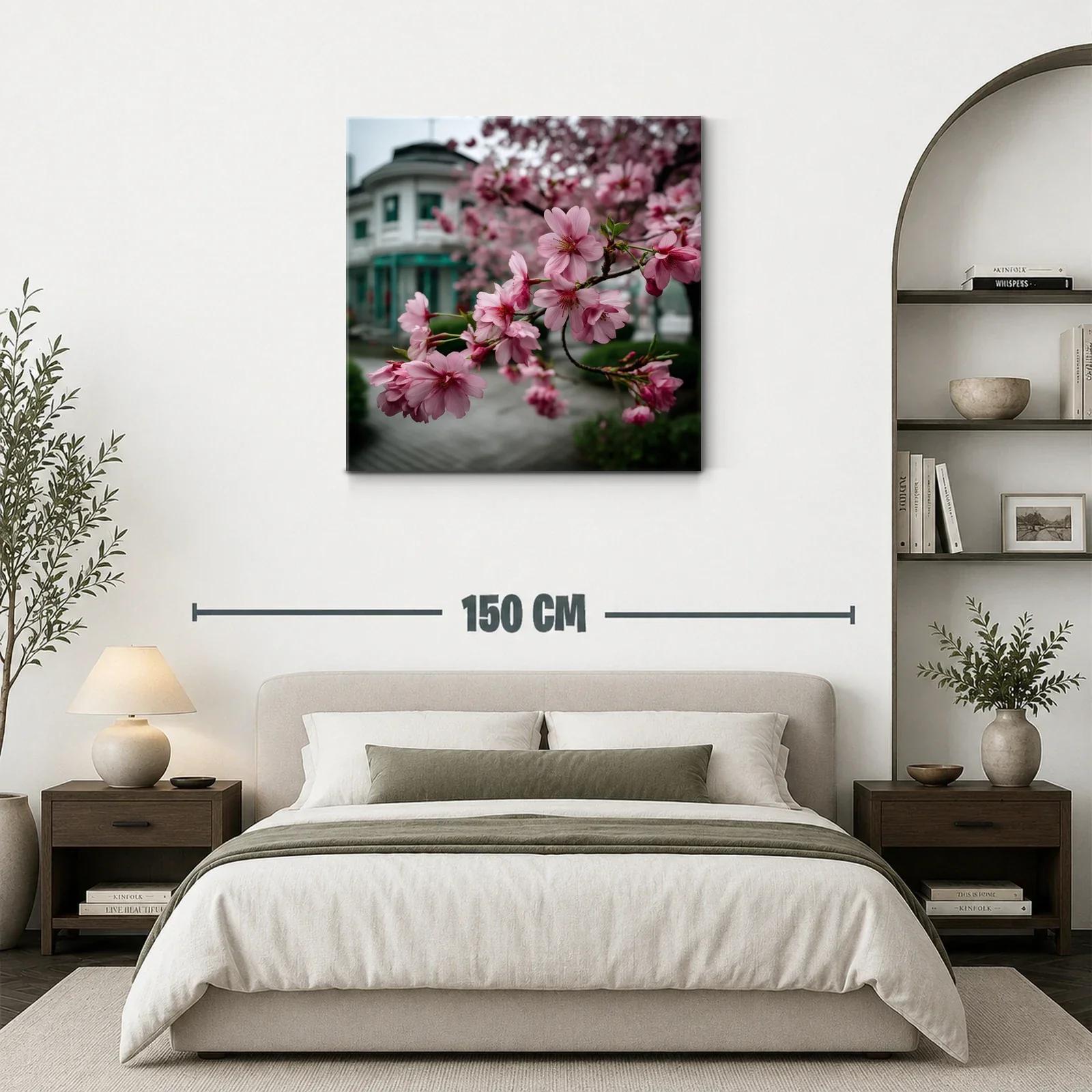 Rama de flores rosas con fondo urbano suave — miniatura 3