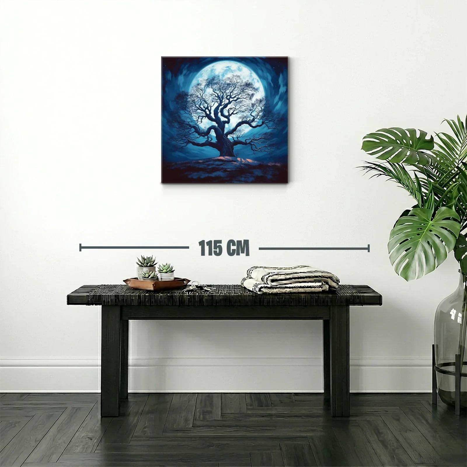 Árbol solitario frente a luna llena azul vibrante — miniatura 2