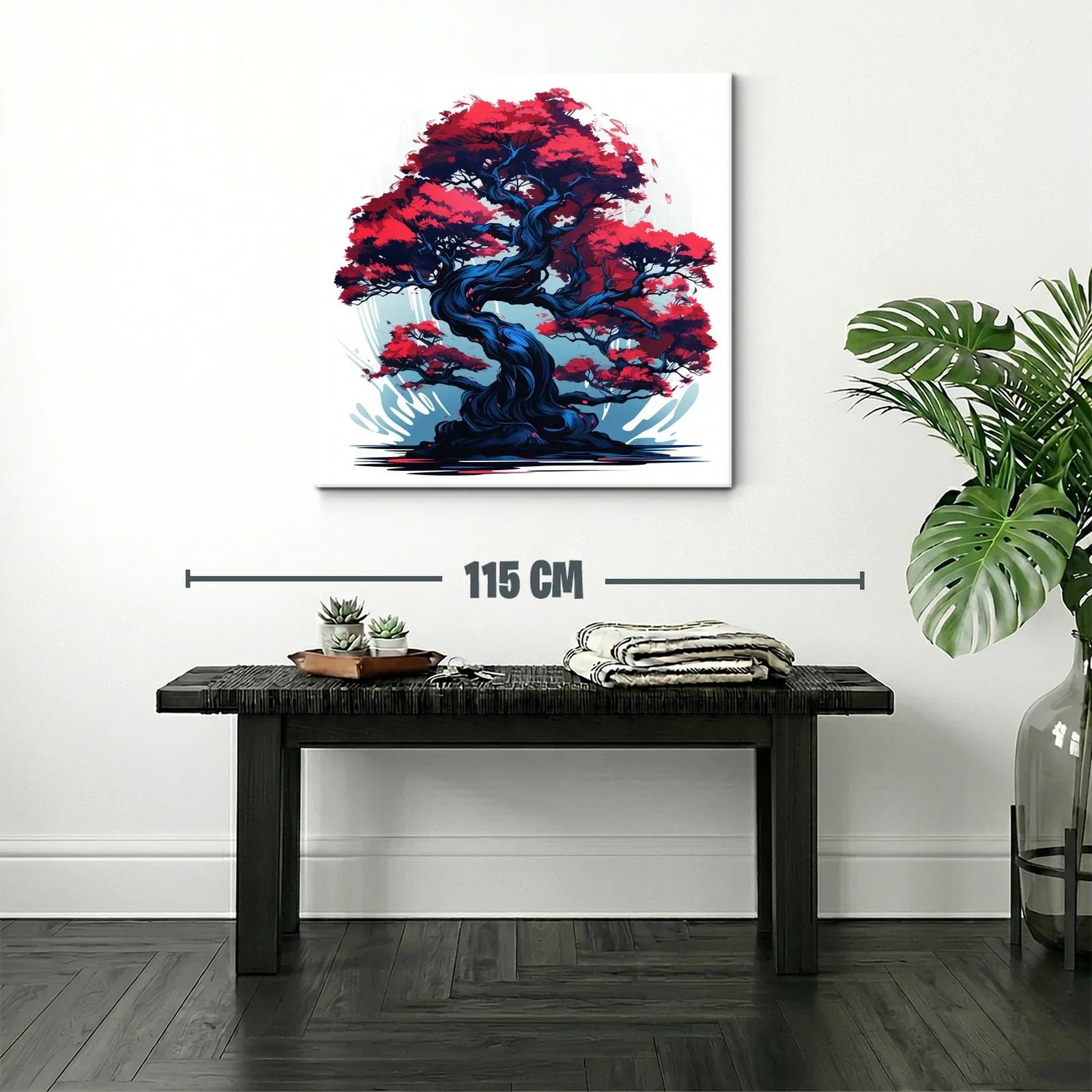 Árbol elegante con follaje rojo vibrante y tronco azul oscuro — miniatura 2