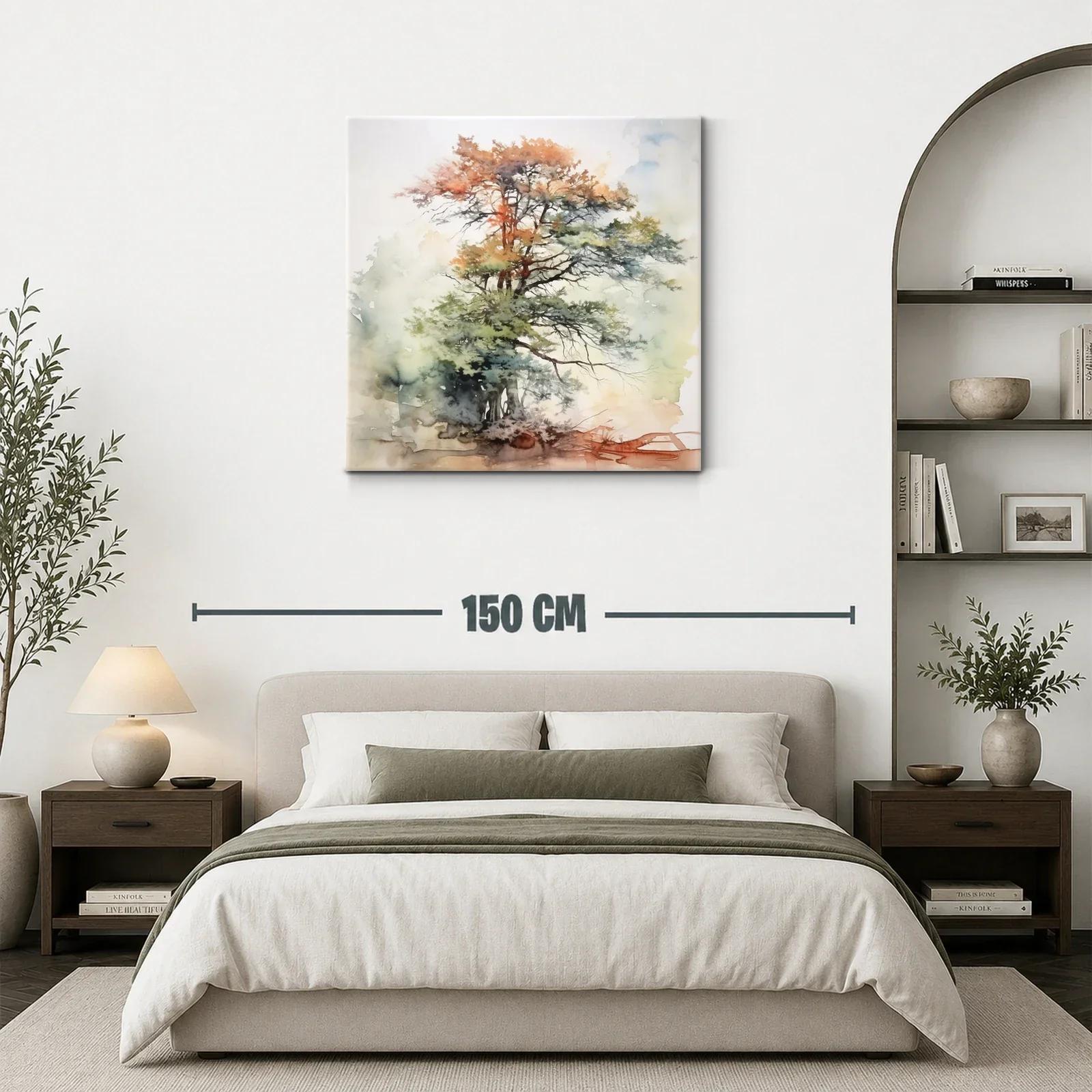 Árbol pintado en suaves tonos otoñales y verdes naturales — miniatura 3