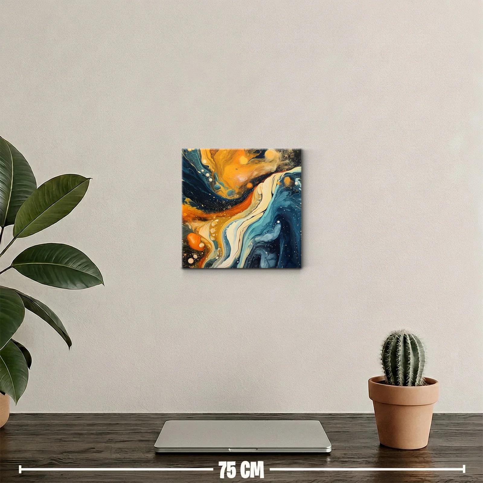 Cuadro abstracto con tonos cálidos y fríos en movimiento dinámico — miniatura 2