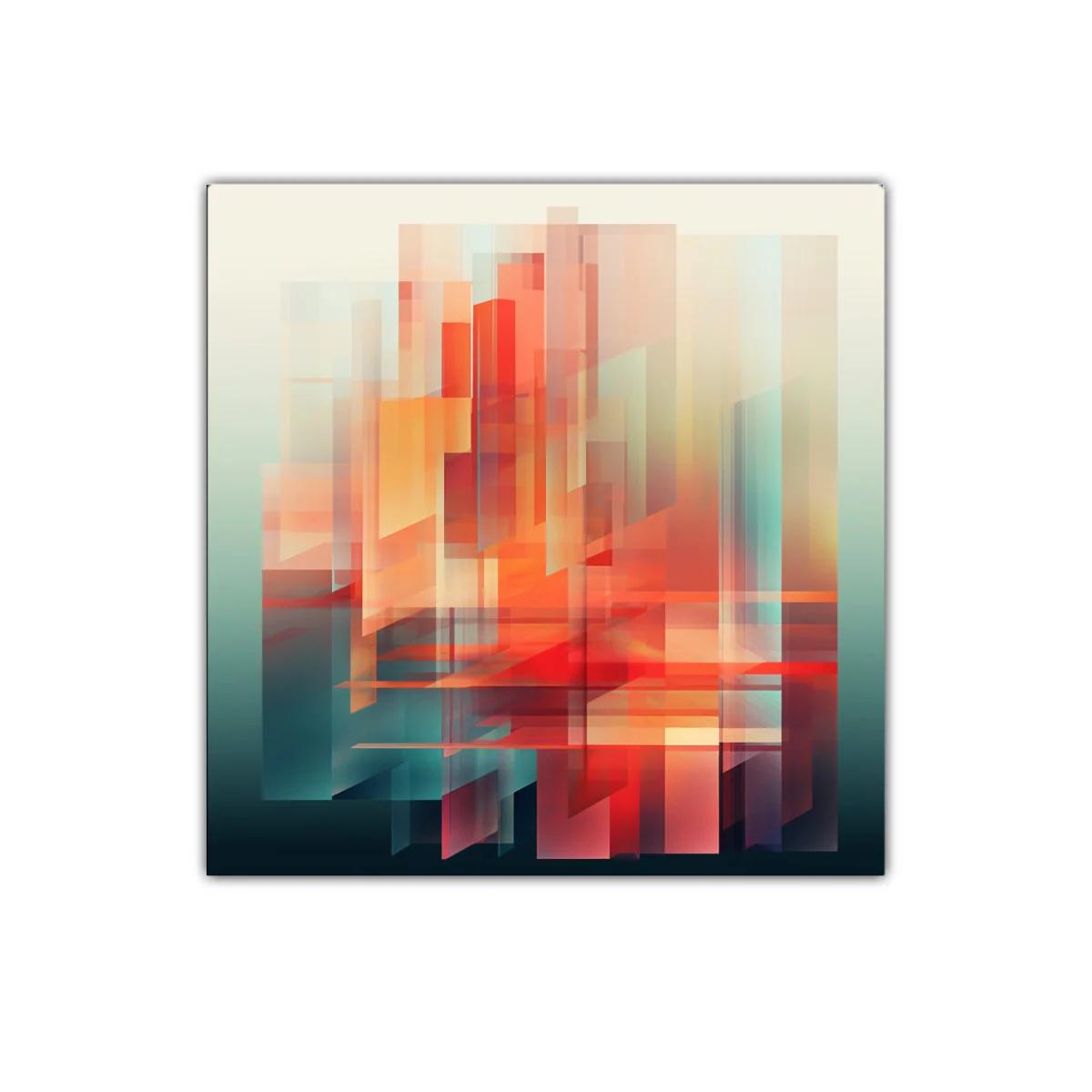 Cuadro abstracto con formas geométricas en tonos cálidos y fríos — imagen principal