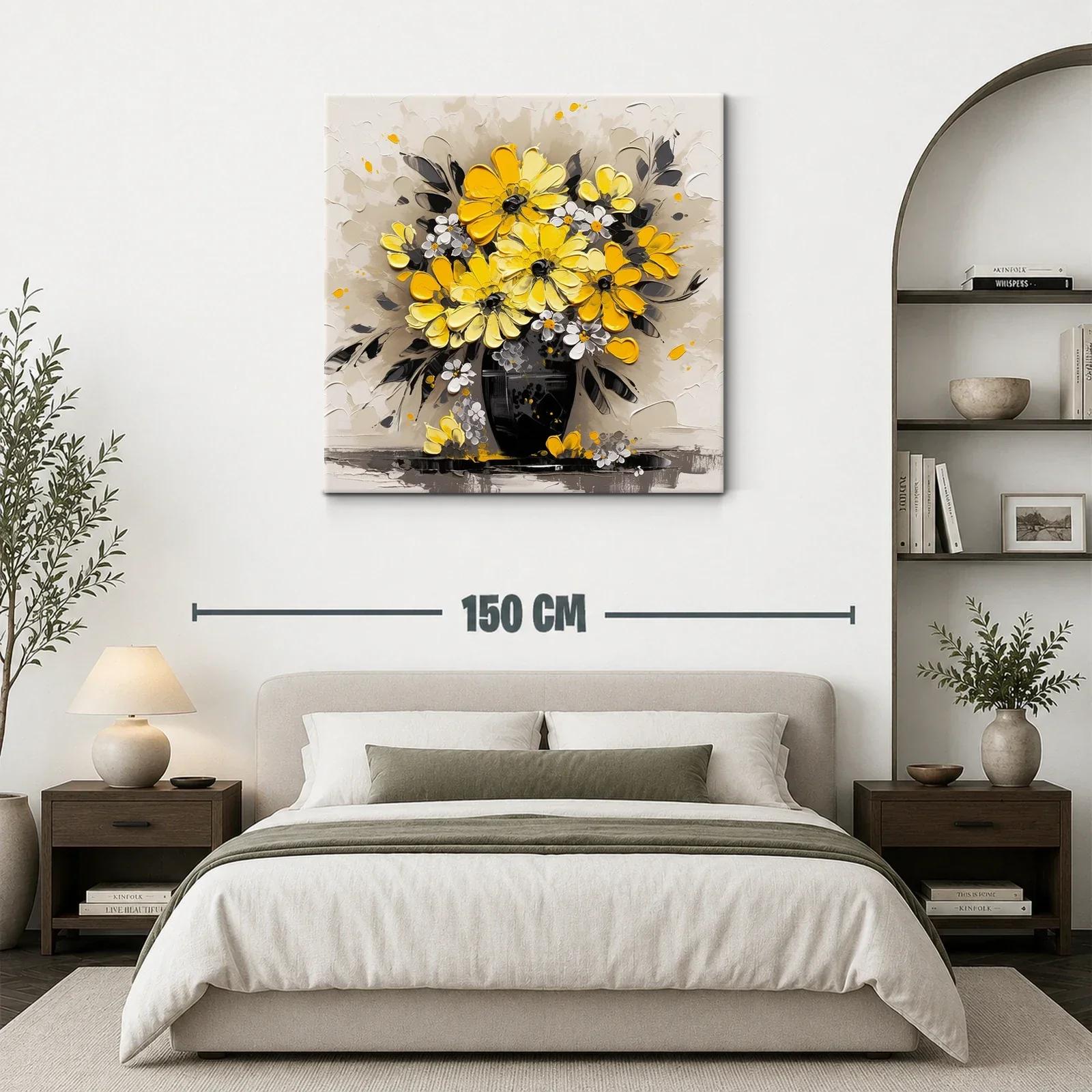 Cuadro con ramo de flores amarillas sobre fondo neutro — miniatura 3