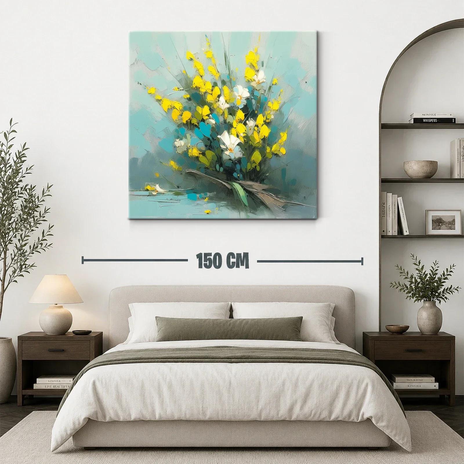 Ramo vibrante con flores amarillas y blanco sobre fondo azul — miniatura 3