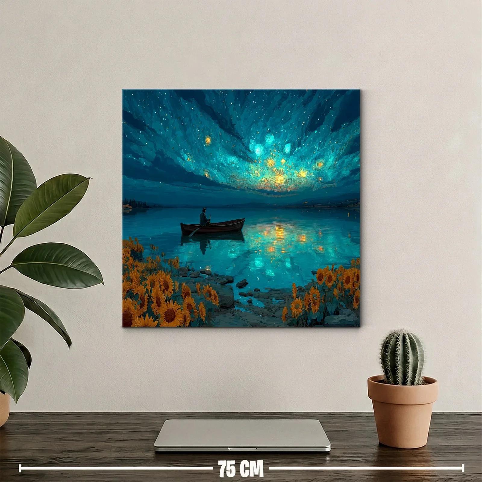 Tranquilidad nocturna entre girasoles y luz estelar — miniatura 2