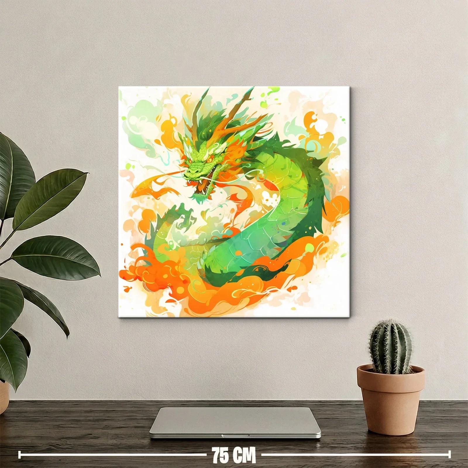 Dragón verde y naranja lleno de energía y movimiento — miniatura 2