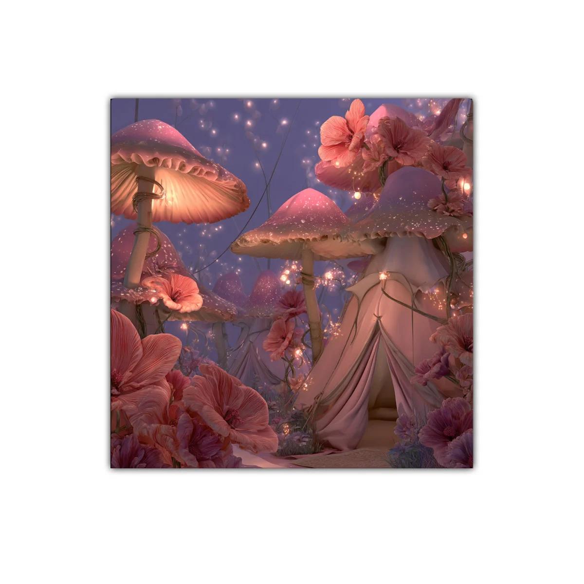 Bosque mágico con setas luminosas y flores rosas encantadoras — imagen principal