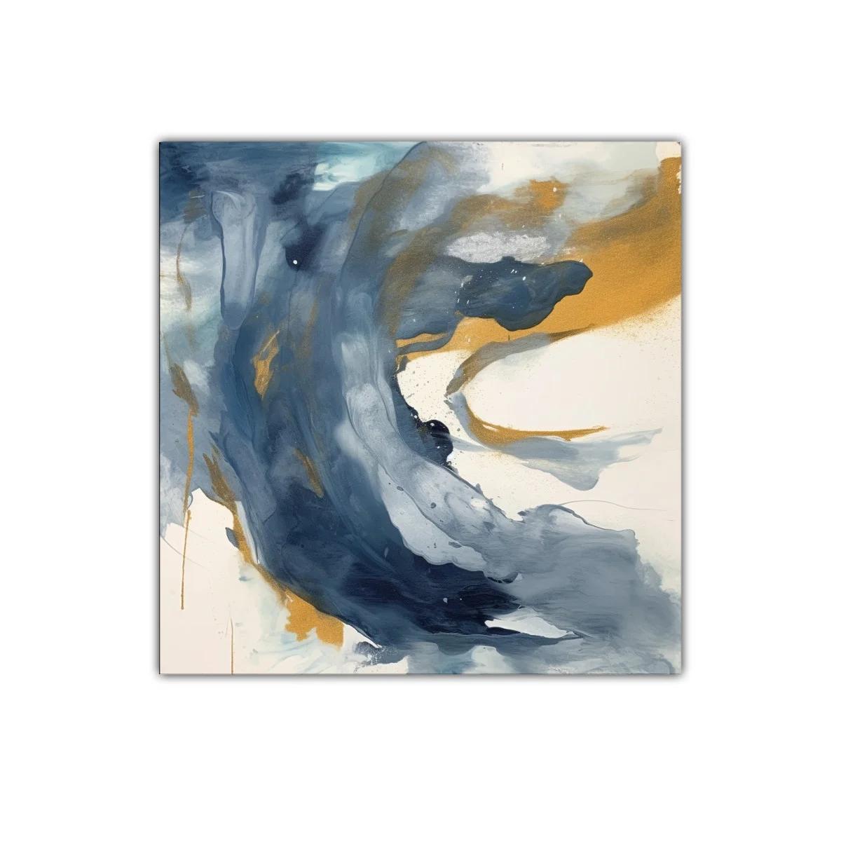 Cuadro abstracto con tonos azules y dorados vibrantes