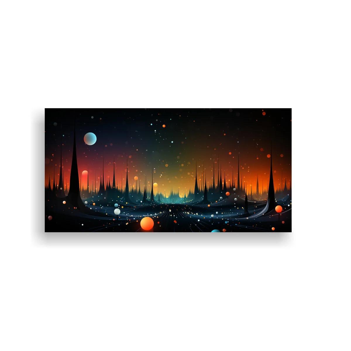 Cuadro paisaje espacial abstracto con horizonte brillante