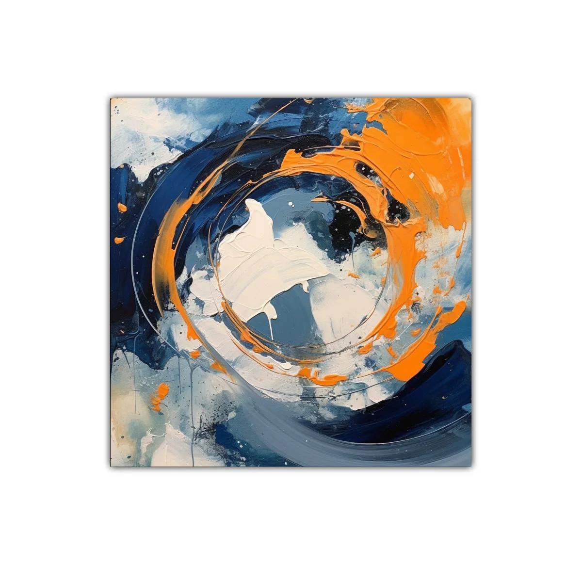 Cuadro abstracto con vibrantes tonos naranjas y azules dinámicos — imagen principal
