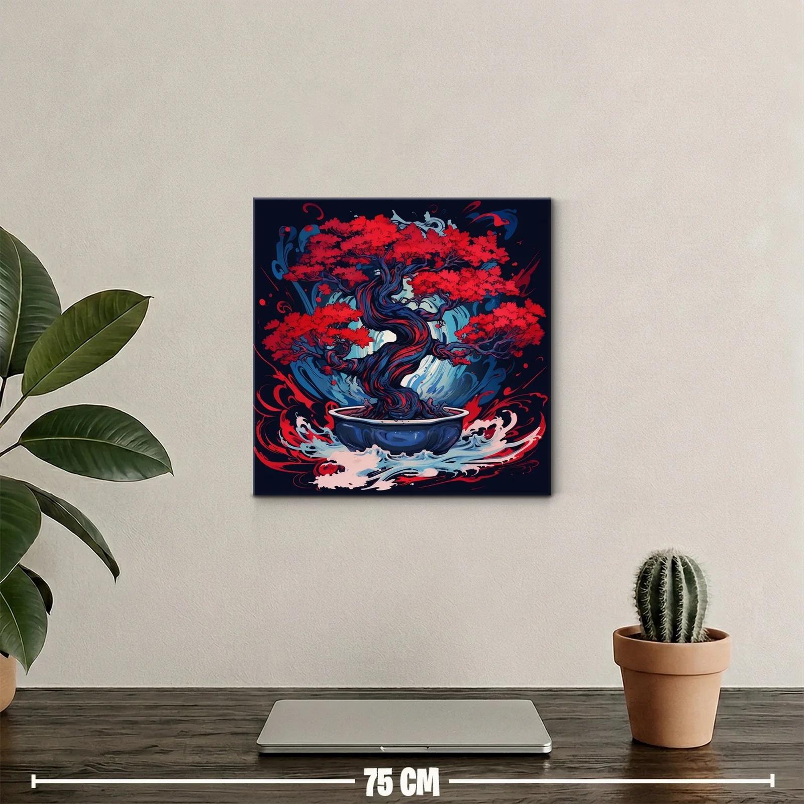 Árbol bonsái en llamas rojas con vibrantes ondas azules — miniatura 2