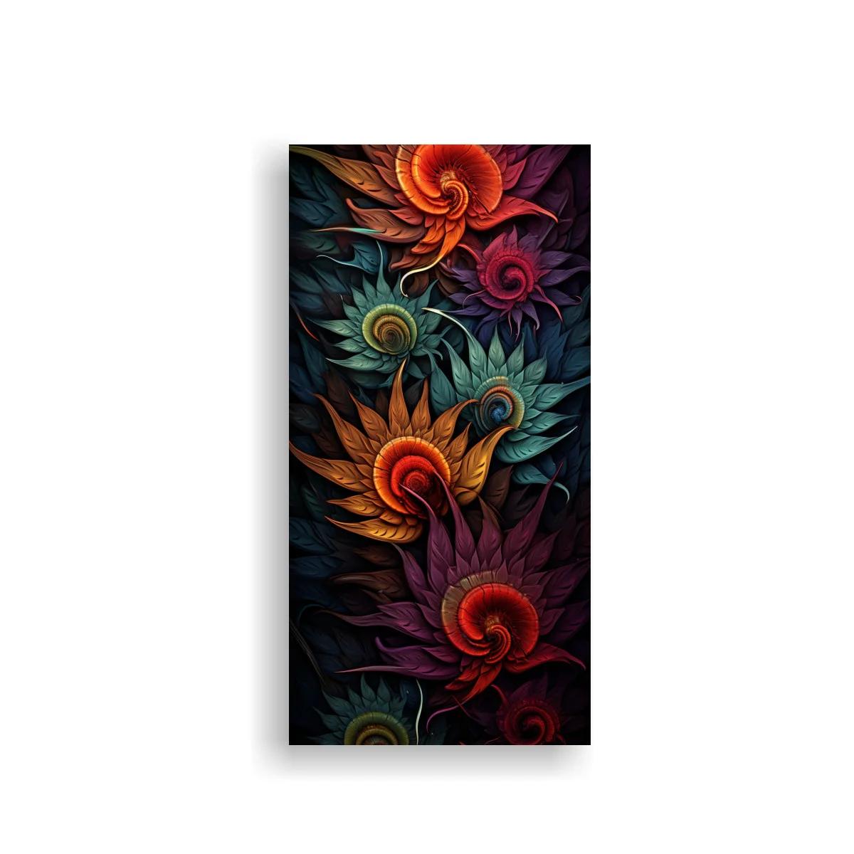 Cuadro flores en espiral con hojas puntiagudas
