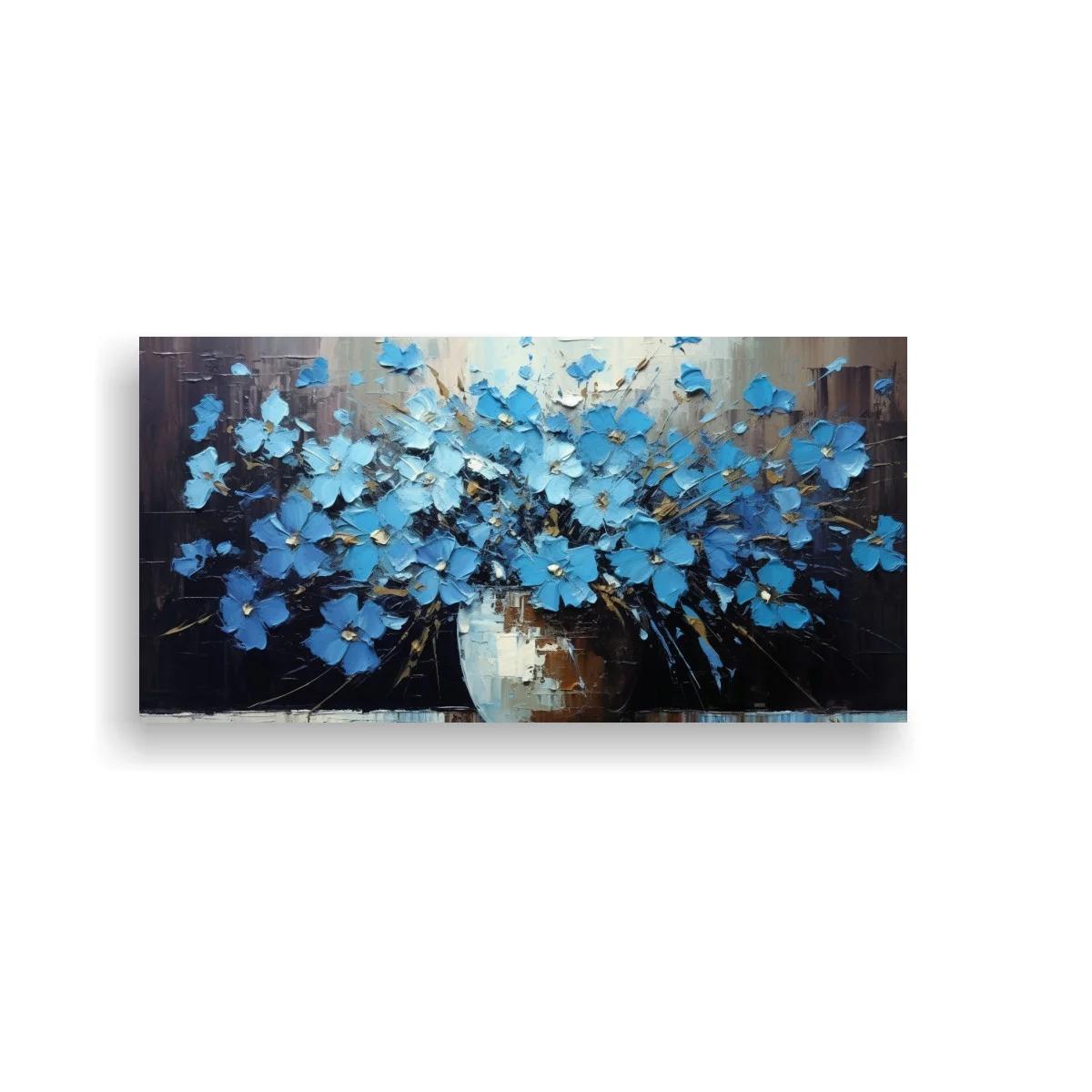 Cuadro ramo de flores azules en jarrón bajo — imagen principal