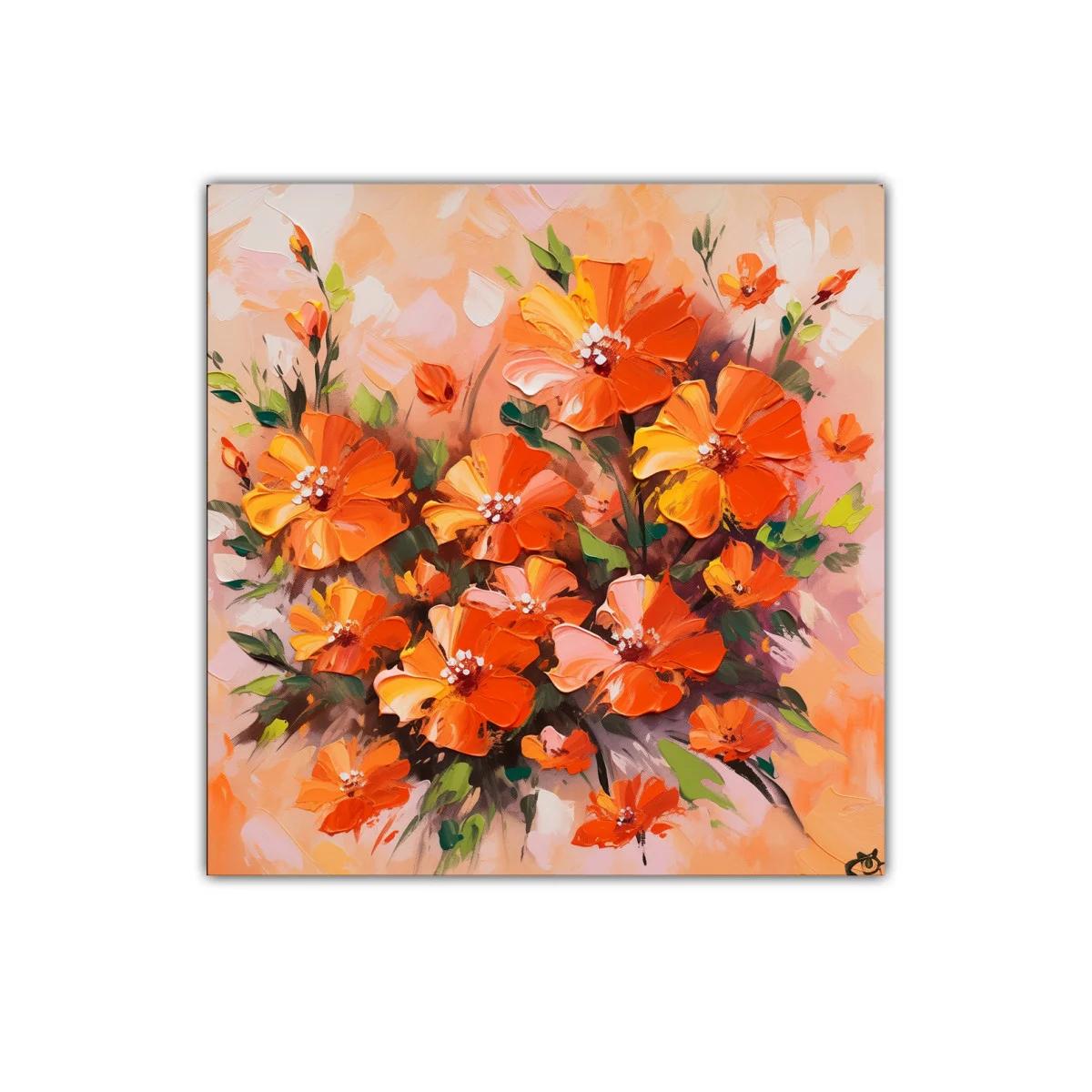 Cuadro decorativo con flores anaranjadas vibrantes y frescas — imagen principal